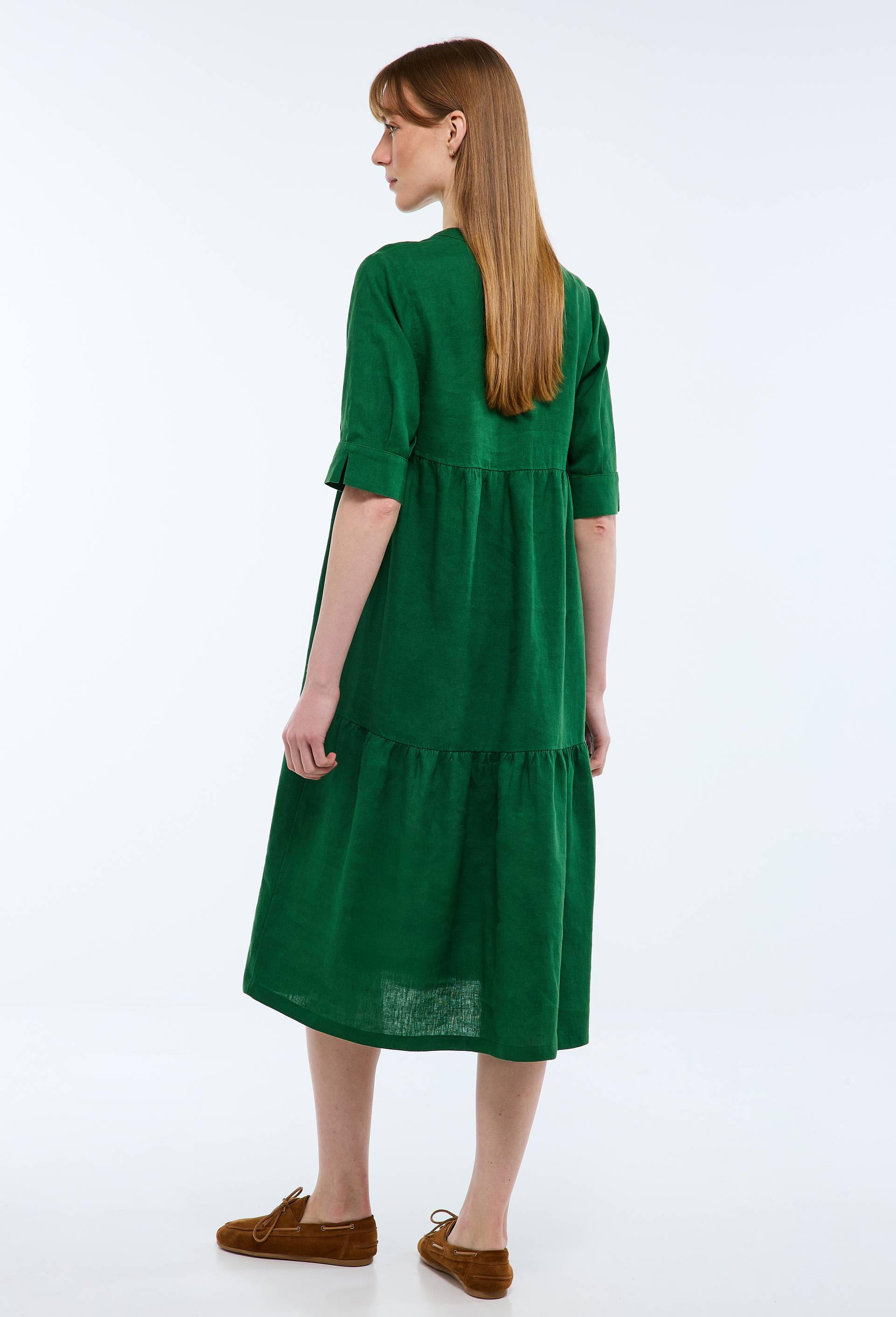 Robe midi ample unie en lin, Vert fonc&eacute;, large image number 1.0