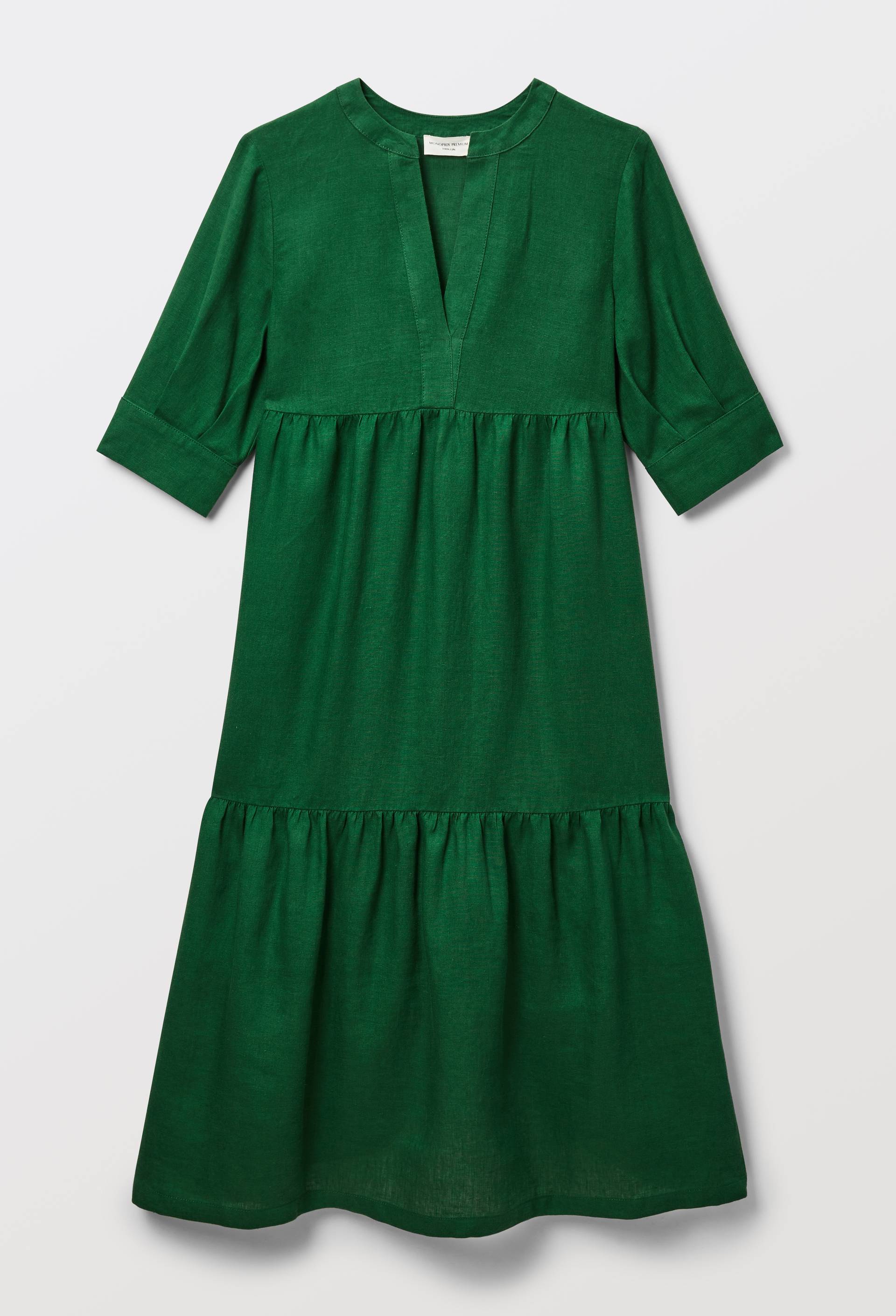 Robe midi ample unie en lin, Vert fonc&eacute;, large image number 2.0