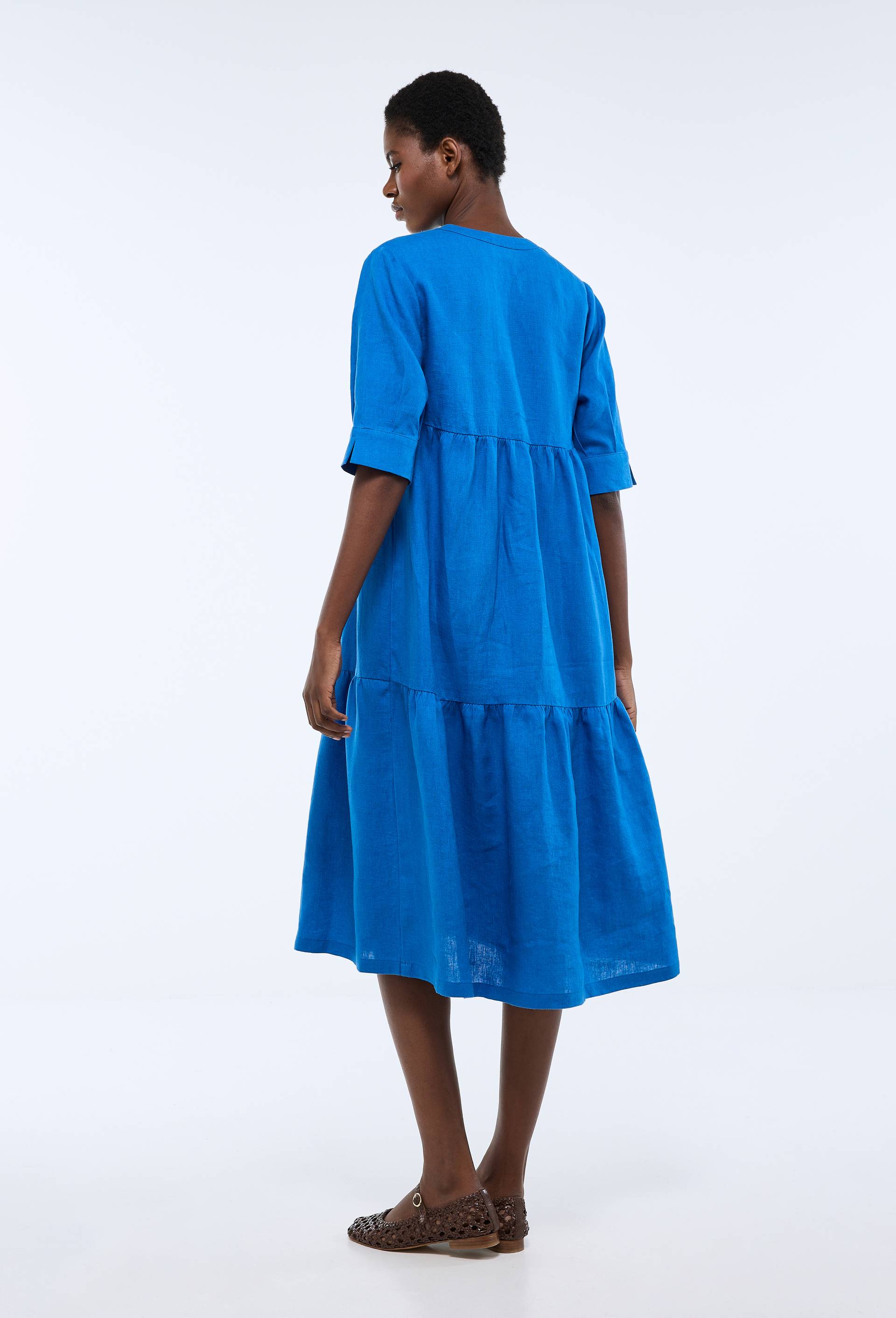 Robe midi ample unie en lin, Bleu, large image number 1.0