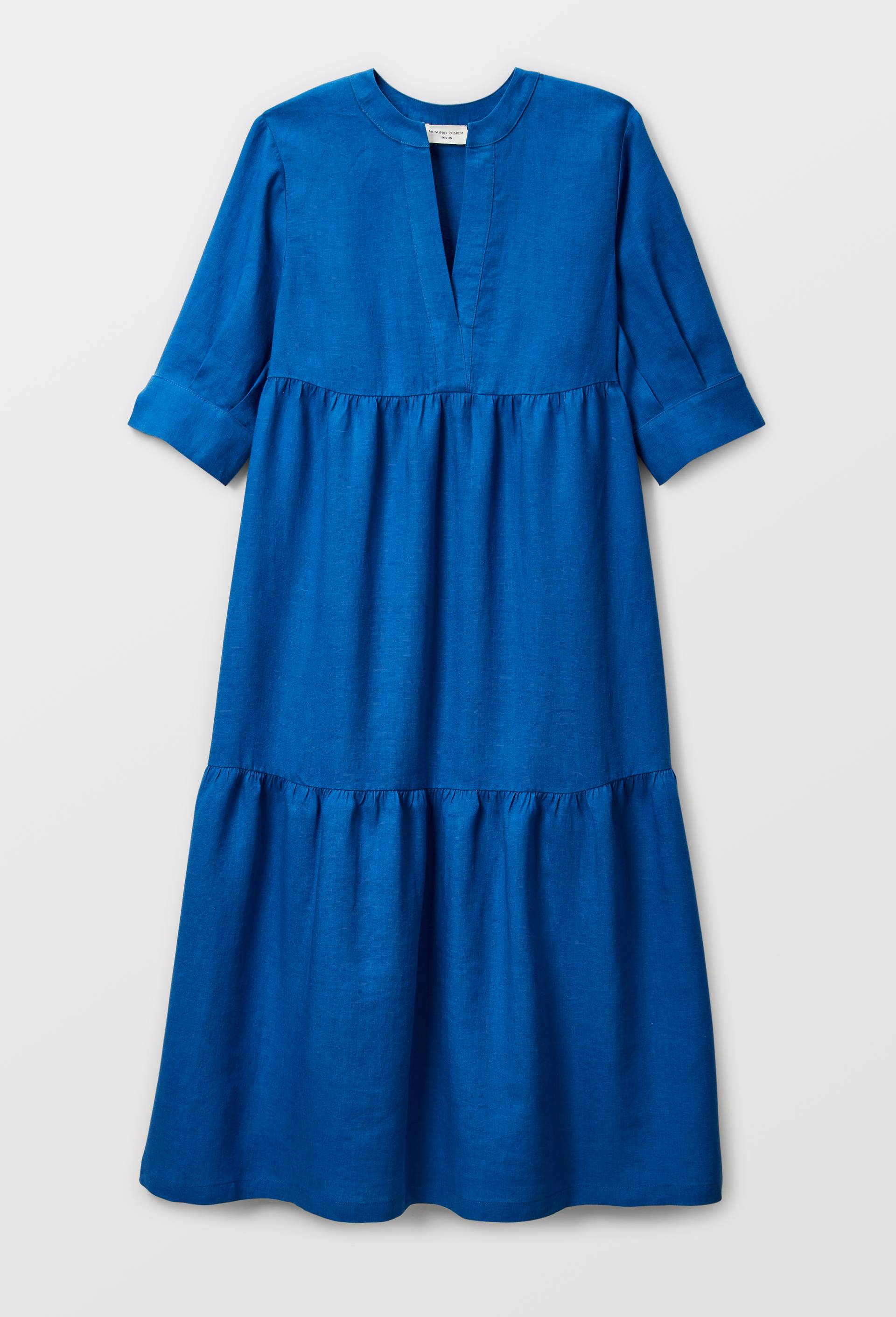 Robe midi ample unie en lin, Bleu, large image number 2