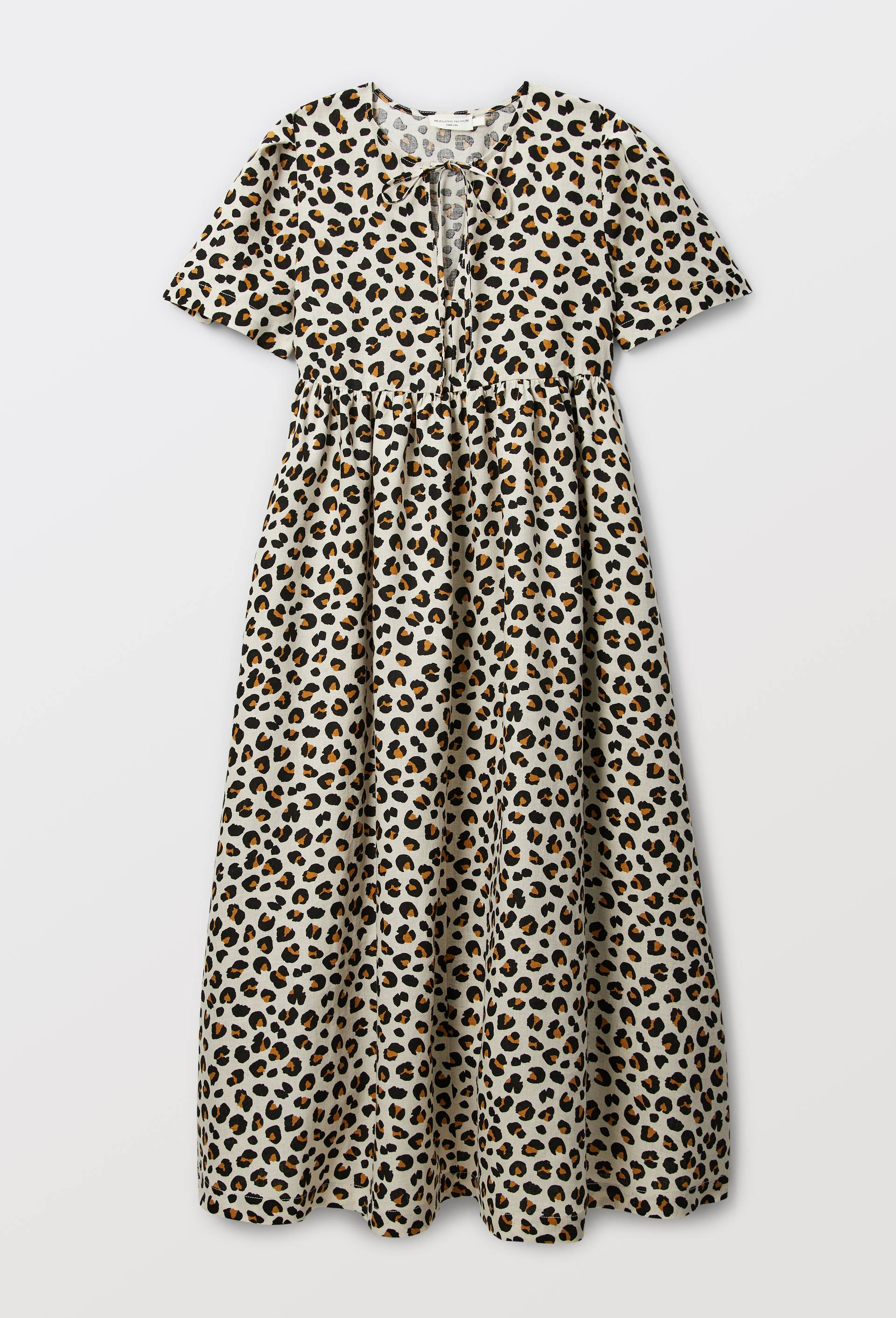 Robe midi ample imprim&eacute;e l&eacute;opard en lin, Beige clair, large image number 2