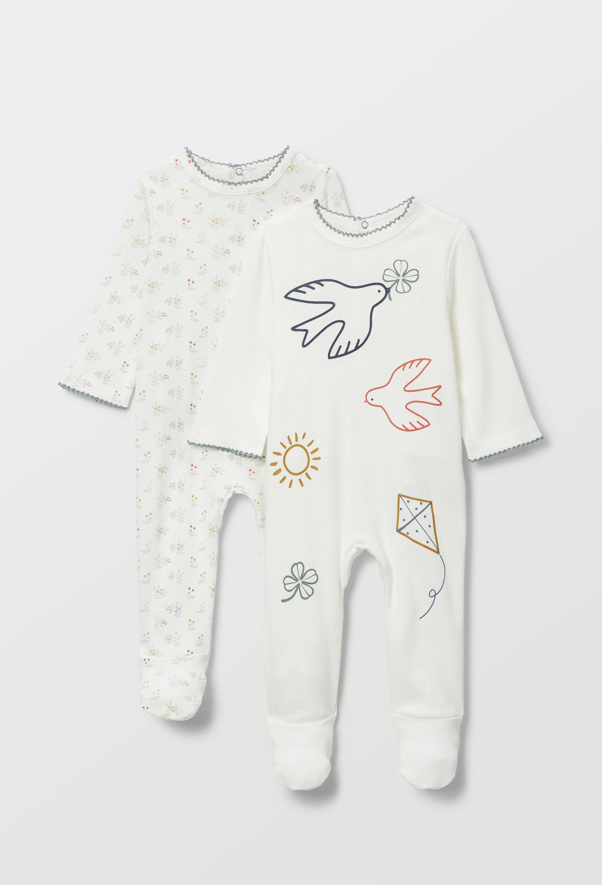 Lot de 2 dors-biens imprim&eacute;s en coton BIO GOTS, Ecru, large image number 1.0