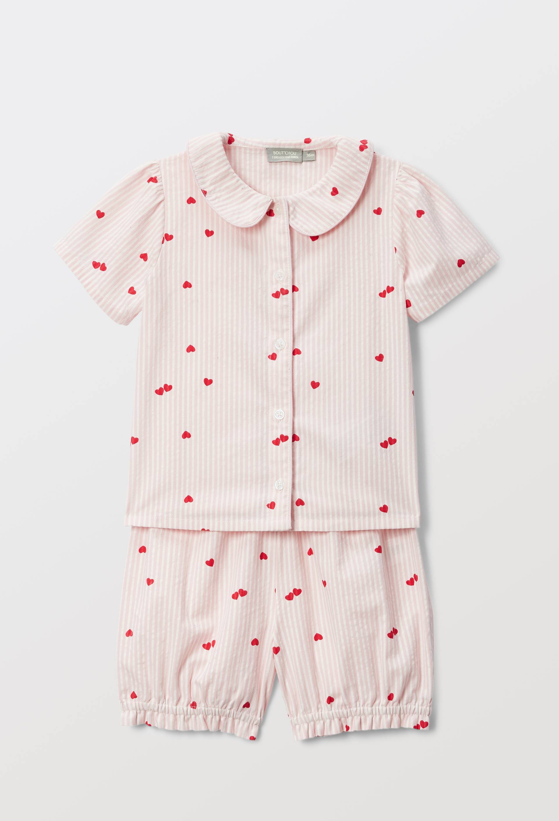 Pyjama 2 pi&egrave;ces en seersucker en coton BIO GOTS, Rose, large image number 0