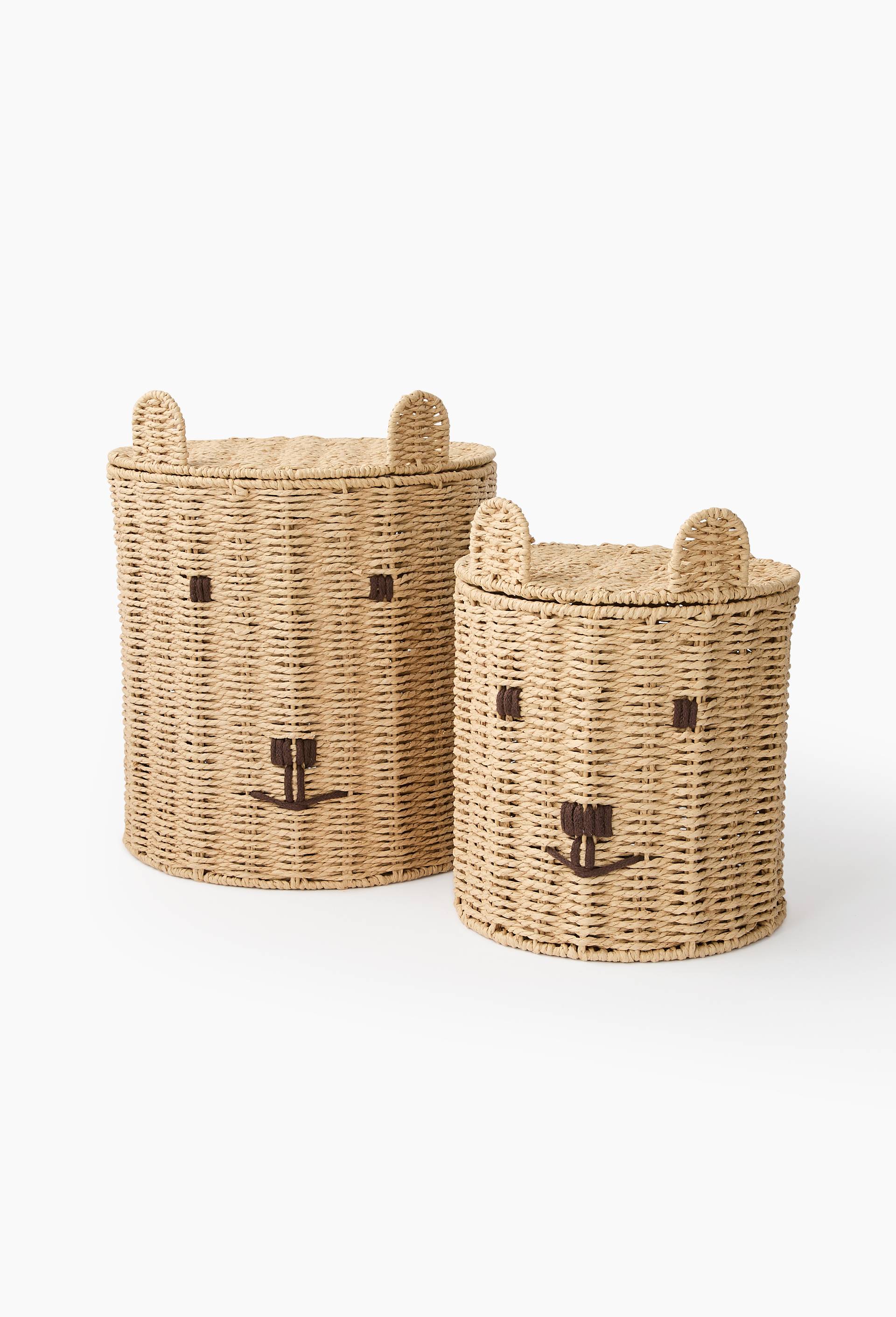 Panier ours avec couvercle, S:25x25x30 cm et M: 32x32x38 cm, en papier, Beige clair, large image number 0.0