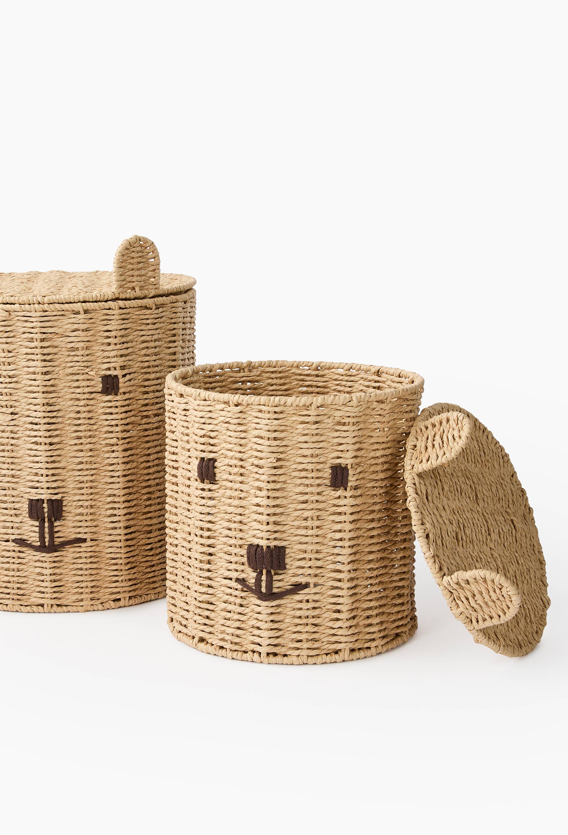 Panier ours avec couvercle, S:25x25x30 cm et M: 32x32x38 cm, en papier, Beige clair, large image number 1.0