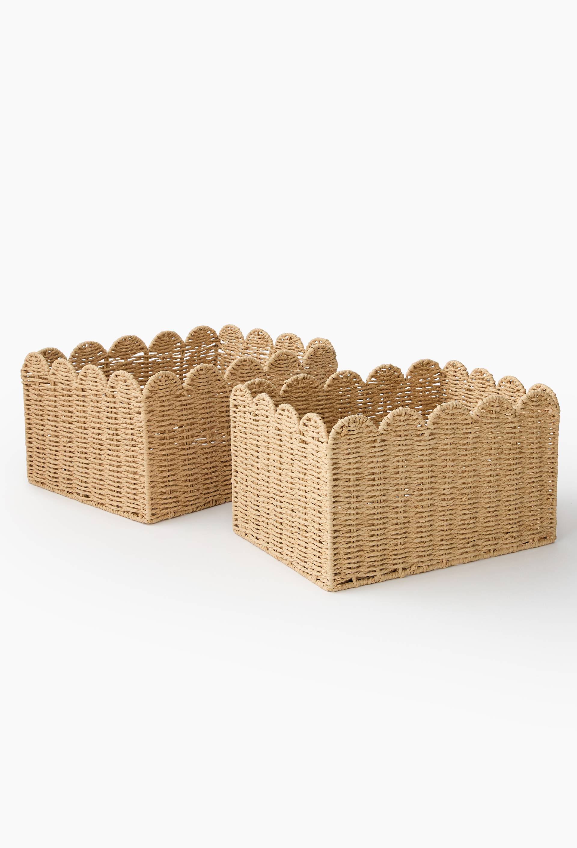 Panier bas liser&eacute; en papier, S : 34*24*H20cm et M : 38*29*20cm, en papier, Beige clair, large image number 0