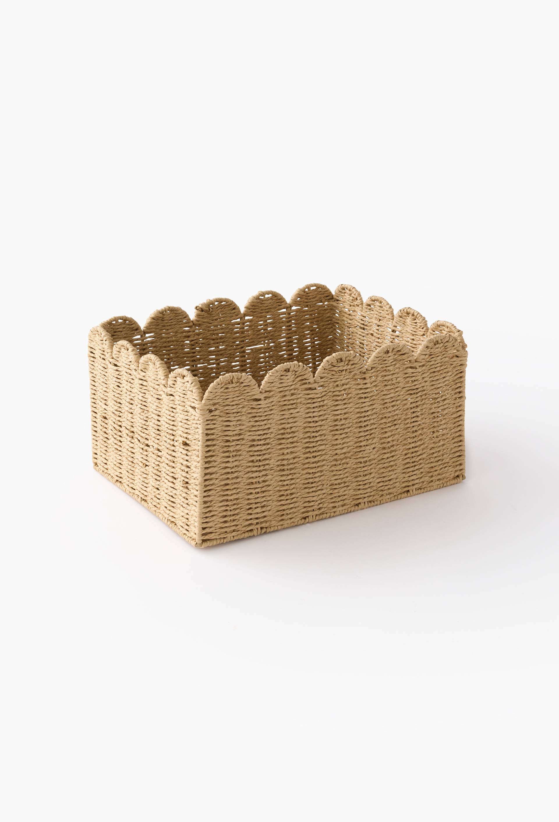 Panier bas liser&eacute; en papier, S : 34*24*H20cm et M : 38*29*20cm, en papier, Beige clair, large image number 1.0