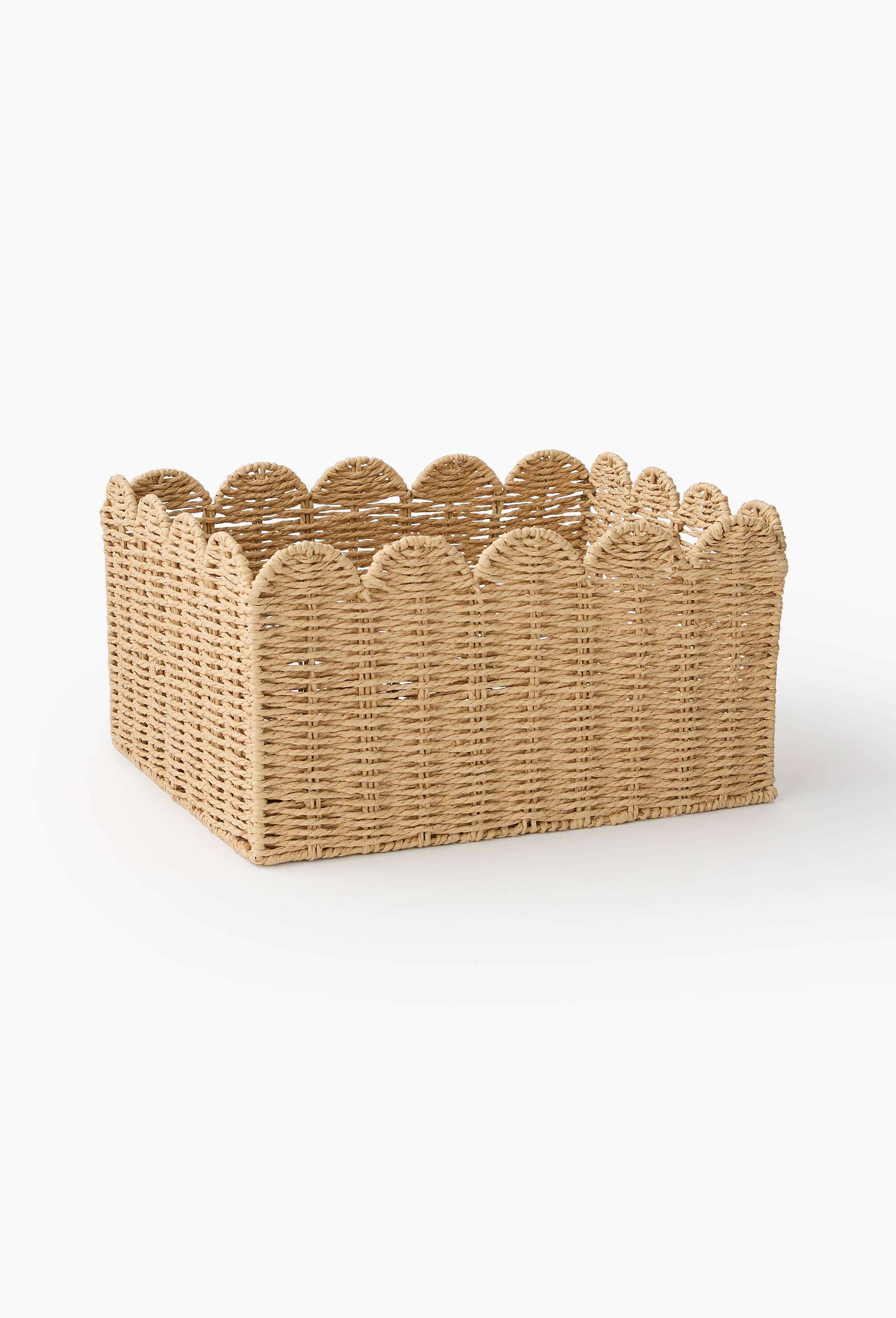 Panier bas liser&eacute; en papier, S : 34*24*H20cm et M : 38*29*20cm, en papier, Beige clair, large image number 2.0