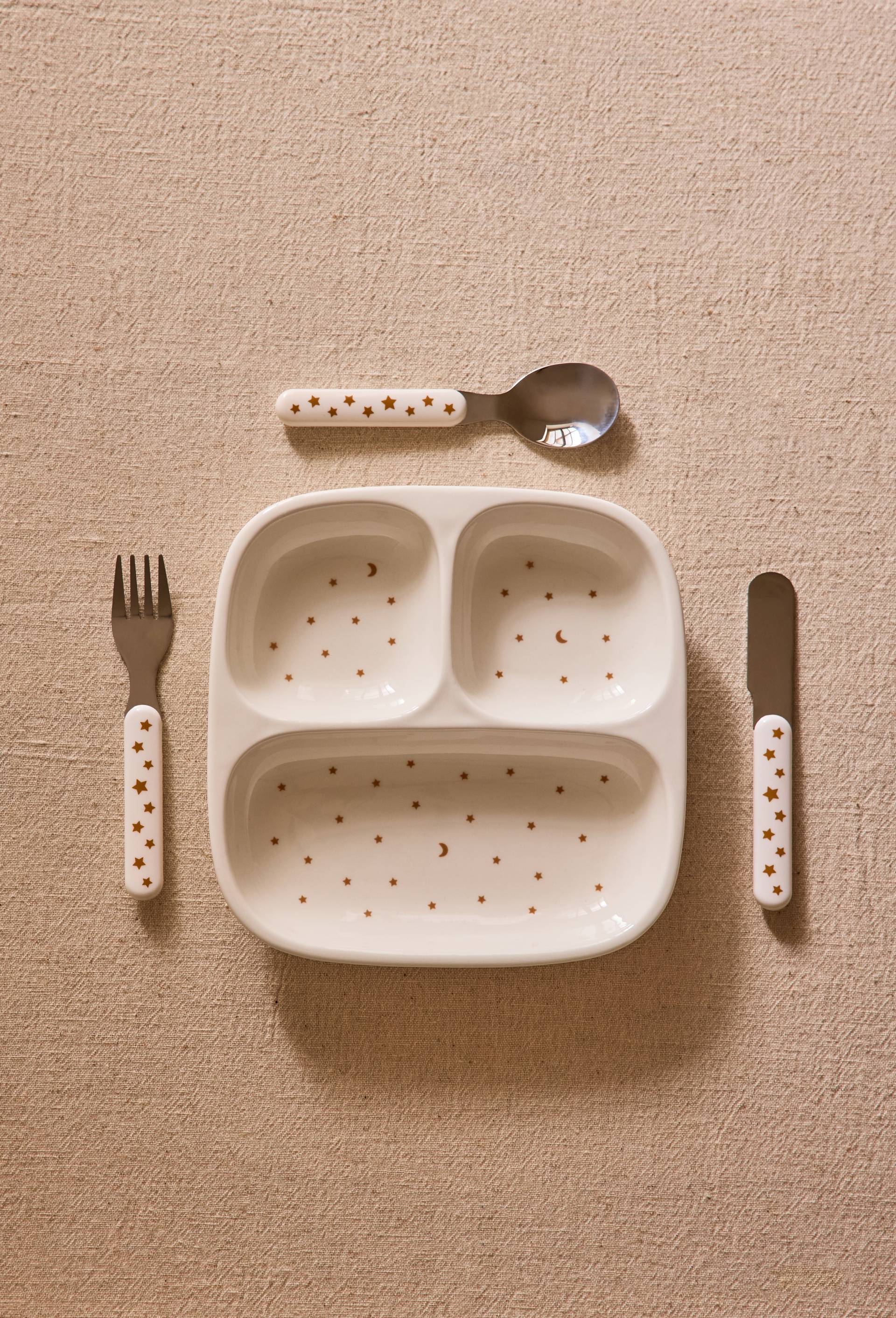 Assiette compartiment finition imprim&eacute;e pour enfant, 18 cm, Ecru, large image number 0.0
