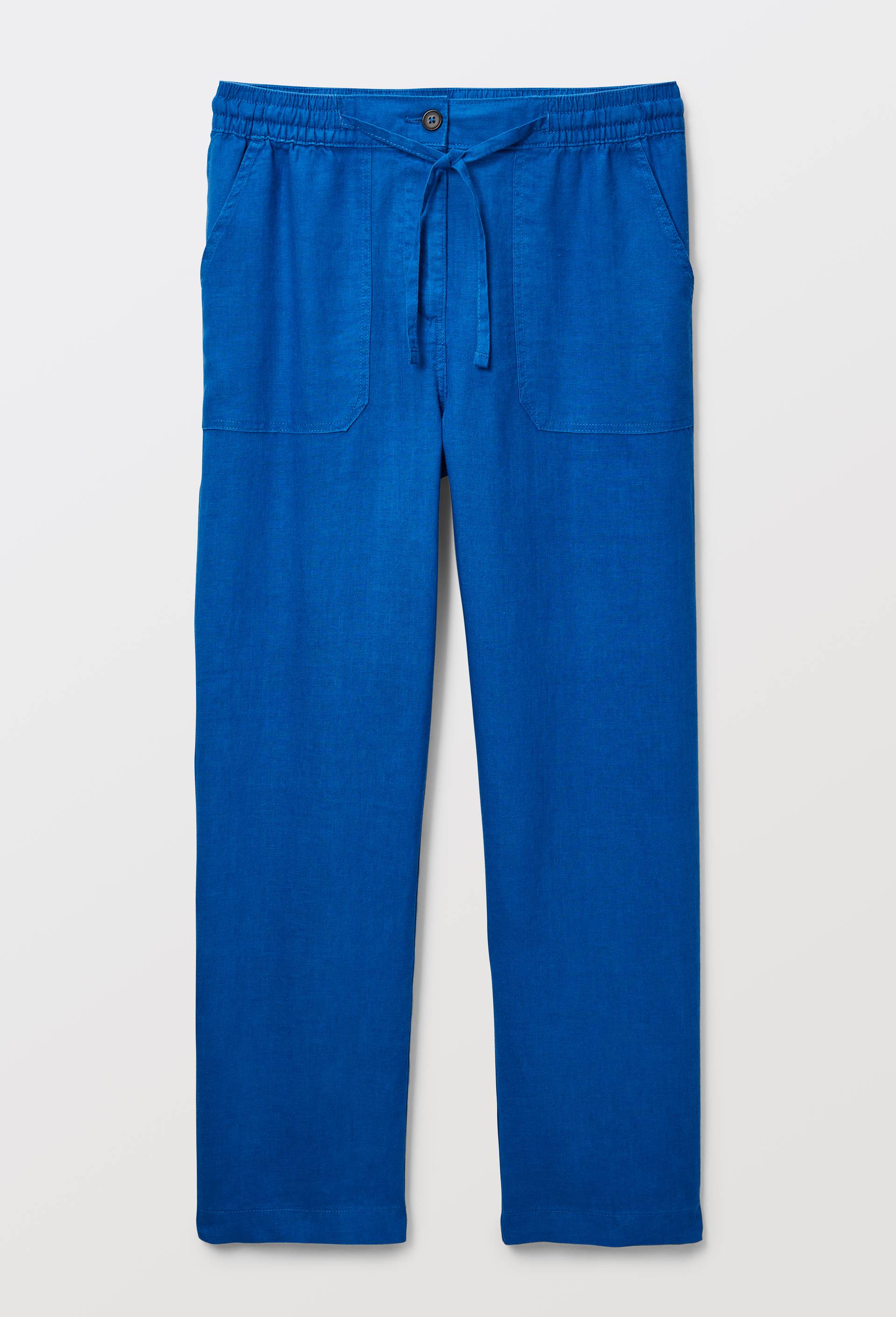 Pantalon taille semi-&eacute;lastiqu&eacute;e uni en lin, Bleu, large image number 2