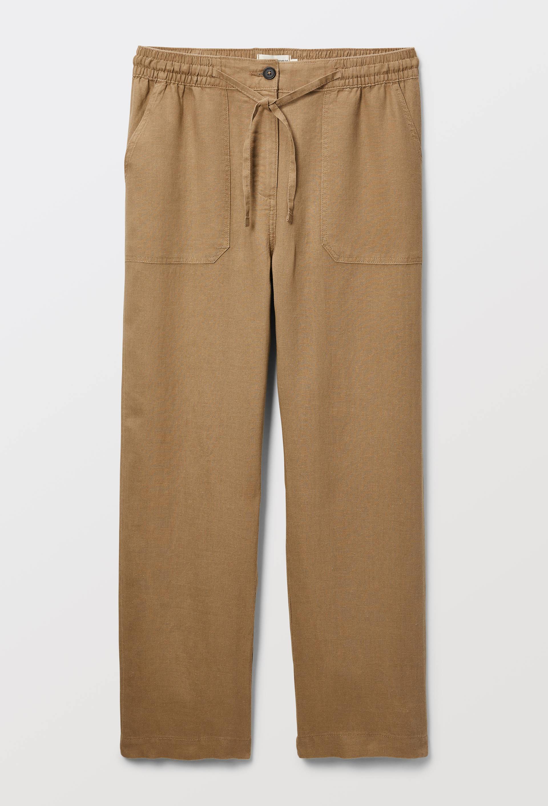 Pantalon taille semi-&eacute;lastiqu&eacute;e uni en lin, Beige, large image number 2
