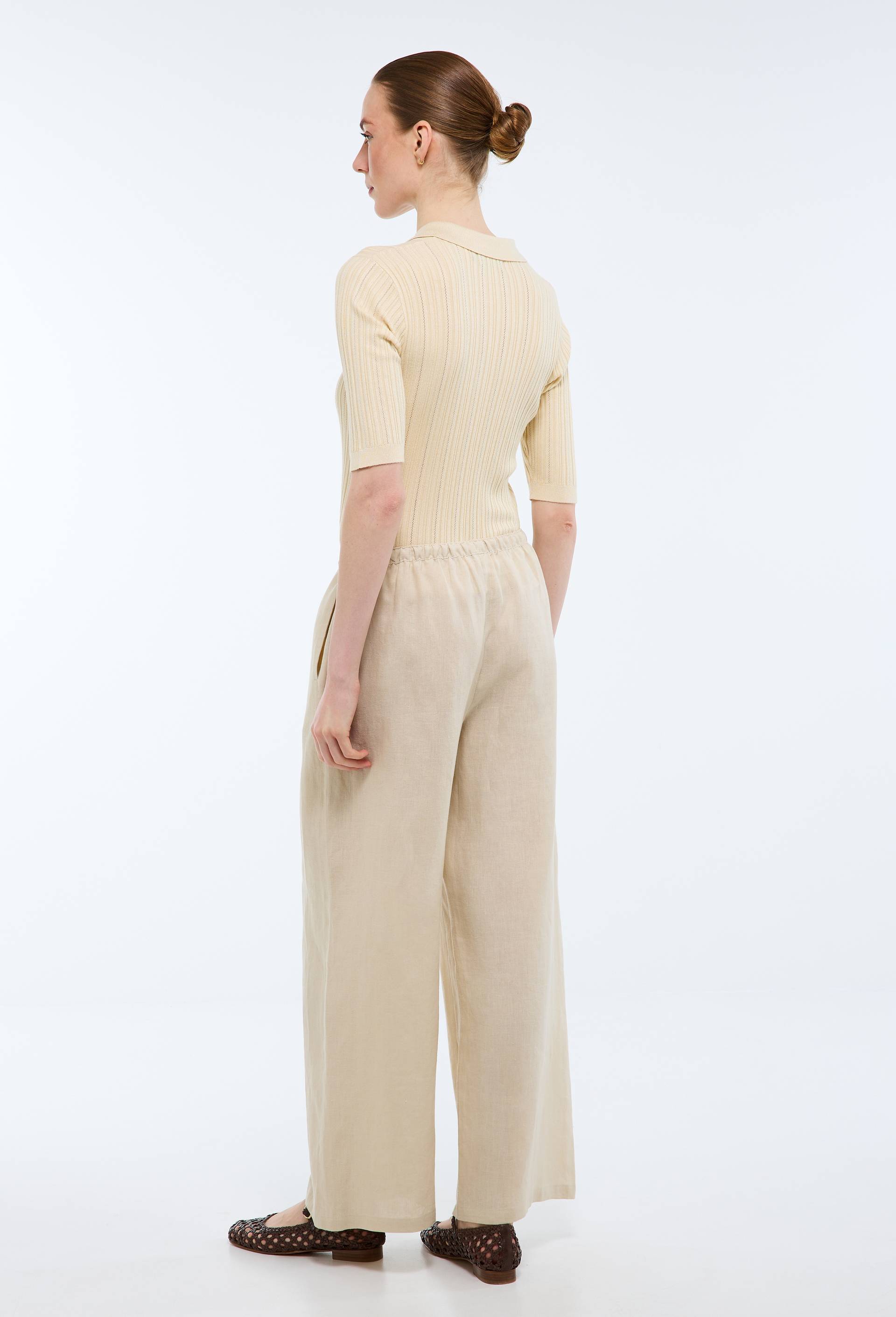 Pantalon en lin avec cordon &agrave; la taille, Beige clair, large image number 1.0