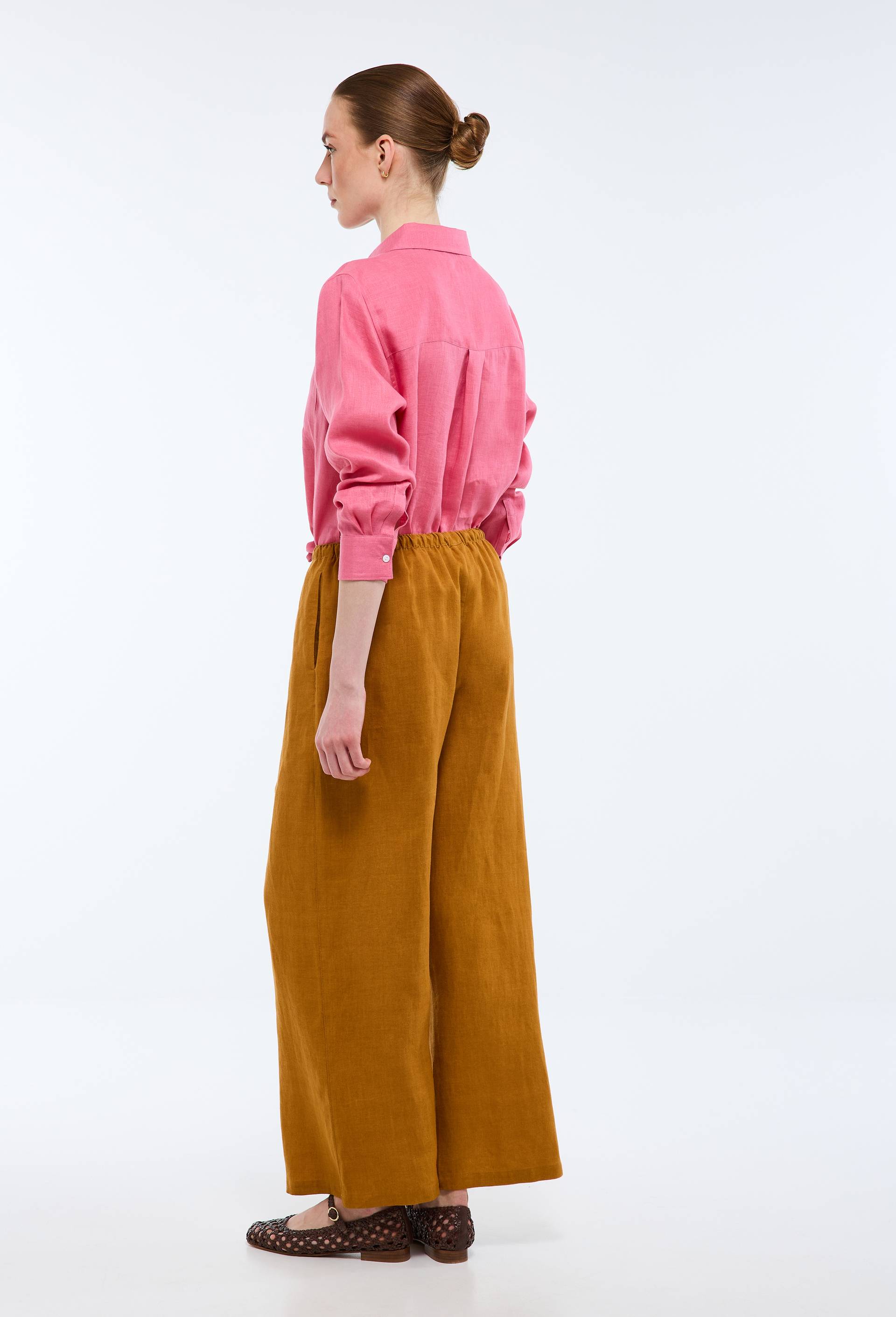 Pantalon en lin avec cordon &agrave; la taille, Brun clair, large image number 1