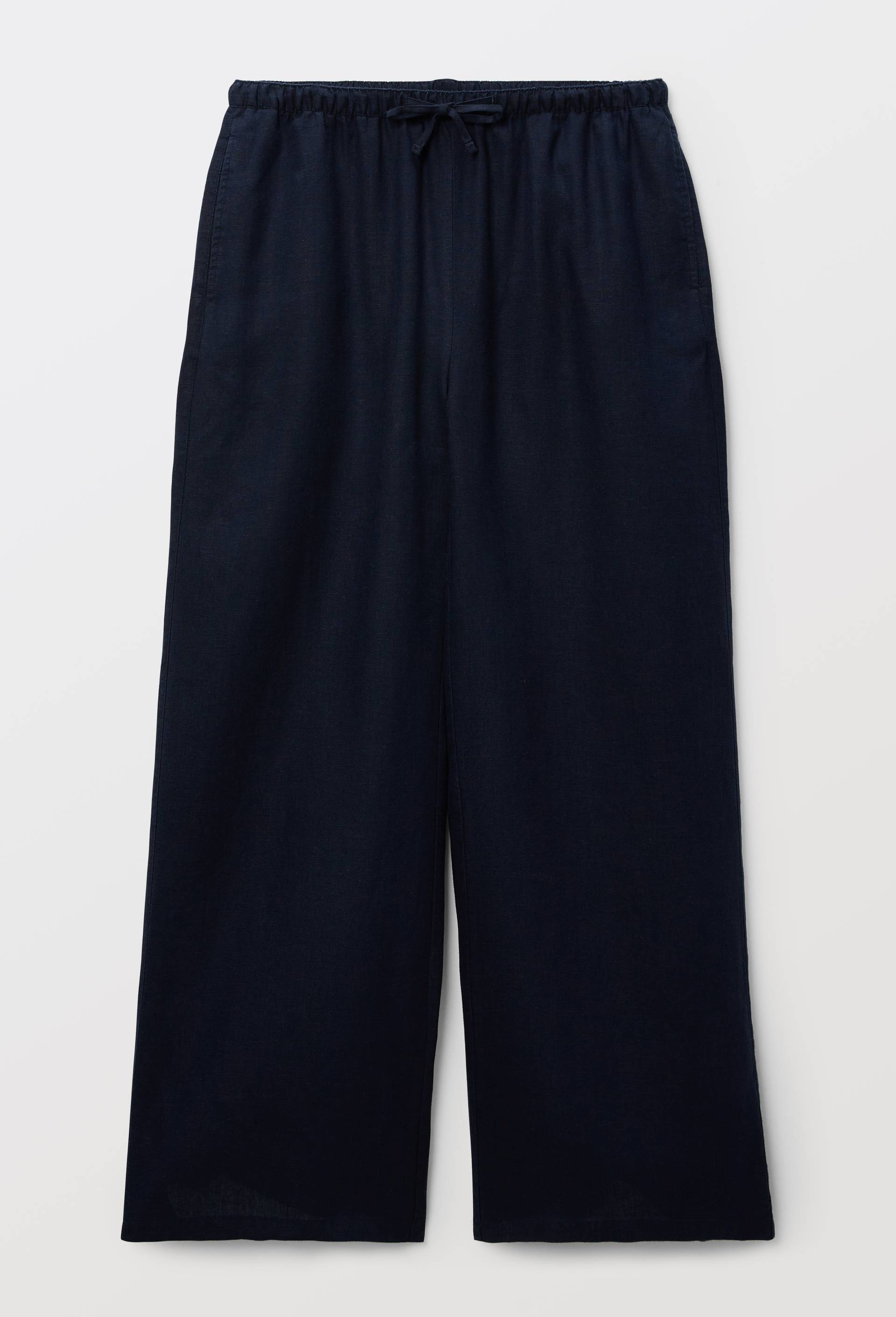 Pantalon en lin avec cordon &agrave; la taille, Bleu fonc&eacute;, large image number 2
