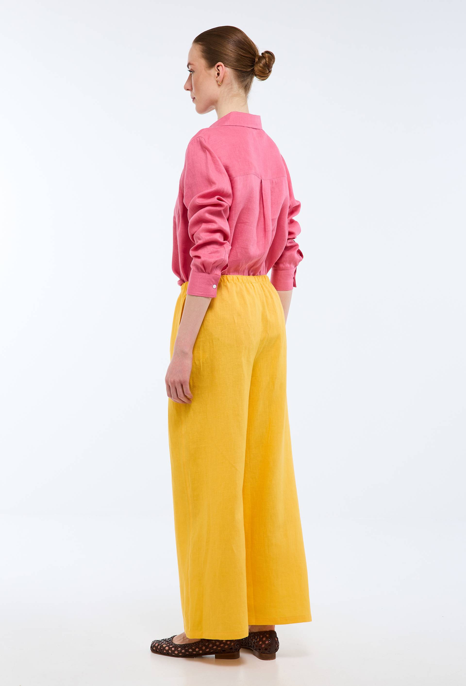 Pantalon en lin avec cordon &agrave; la taille, Jaune, large image number 1