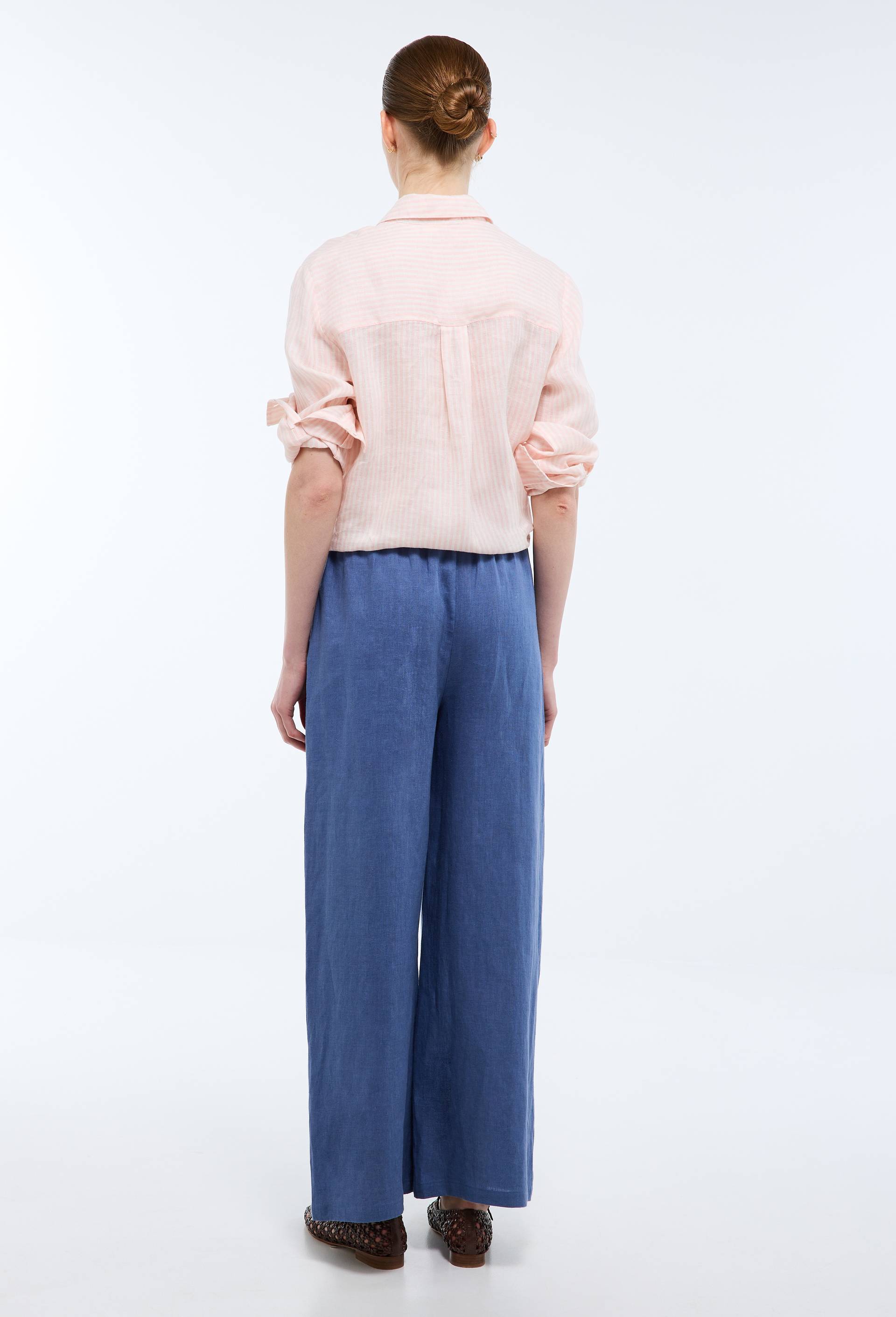 Pantalon en lin avec cordon &agrave; la taille, Bleu, large image number 1.0
