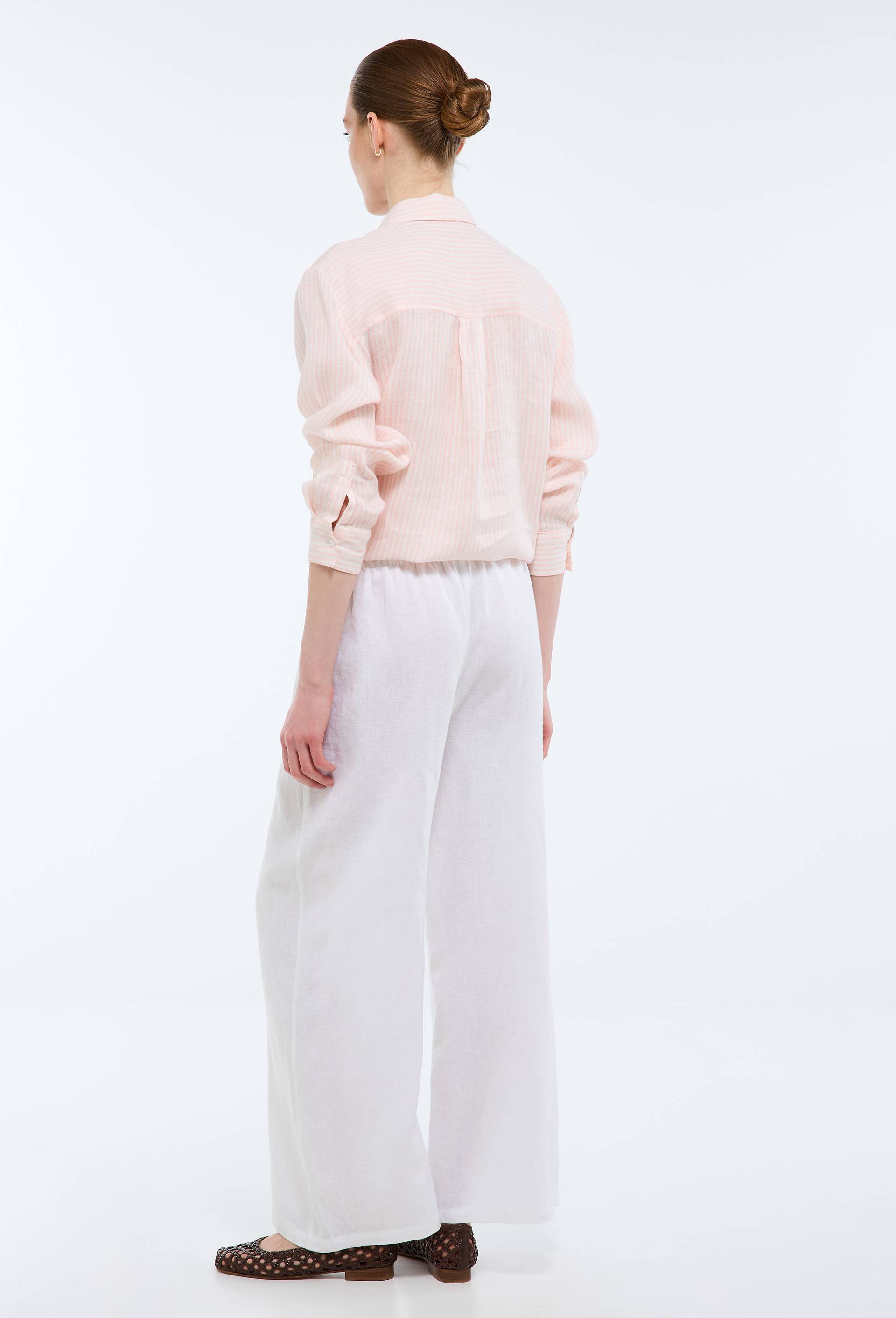 Pantalon en lin avec cordon &agrave; la taille, Blanc, large image number 1