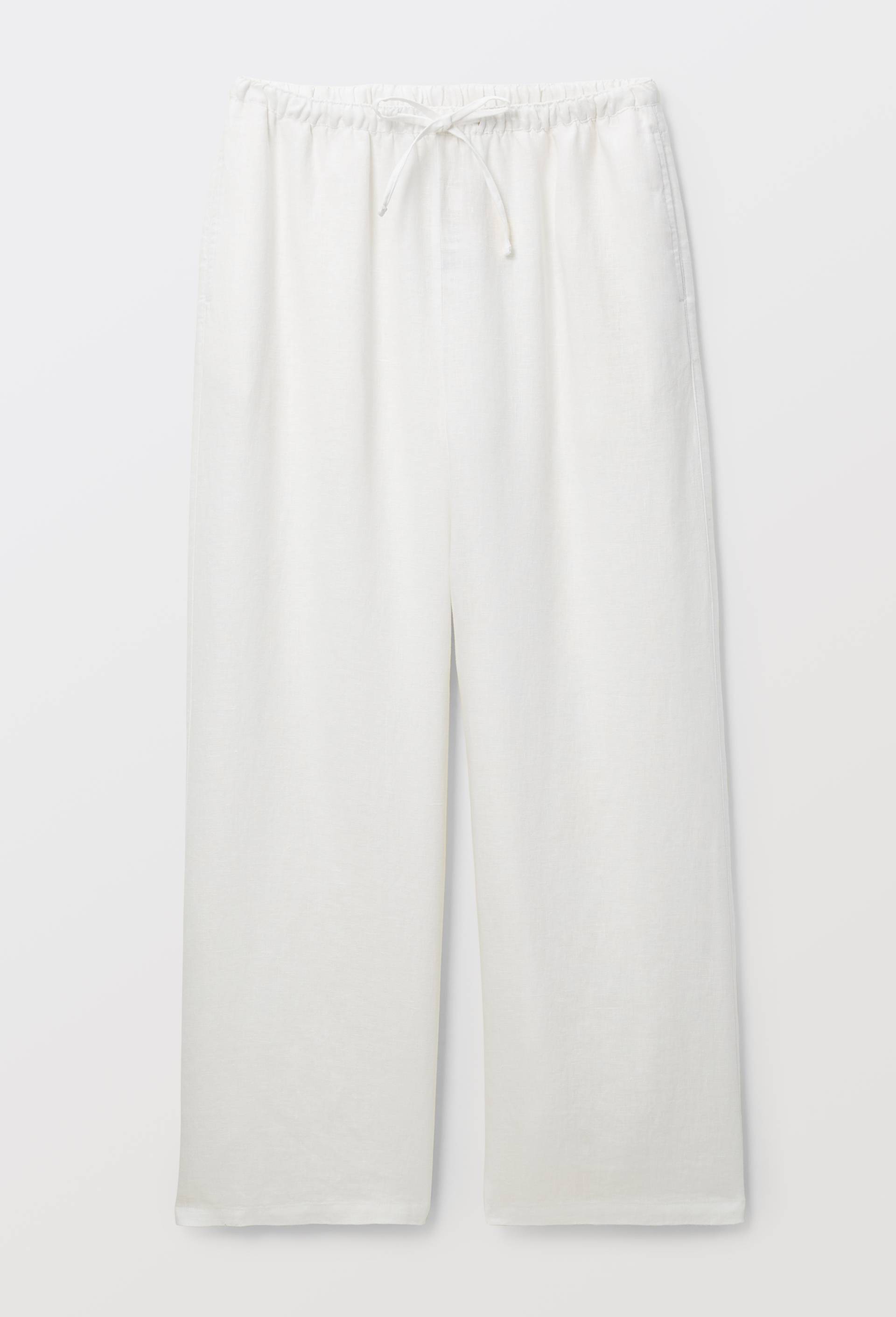 Pantalon en lin avec cordon &agrave; la taille, Blanc, large image number 2.0