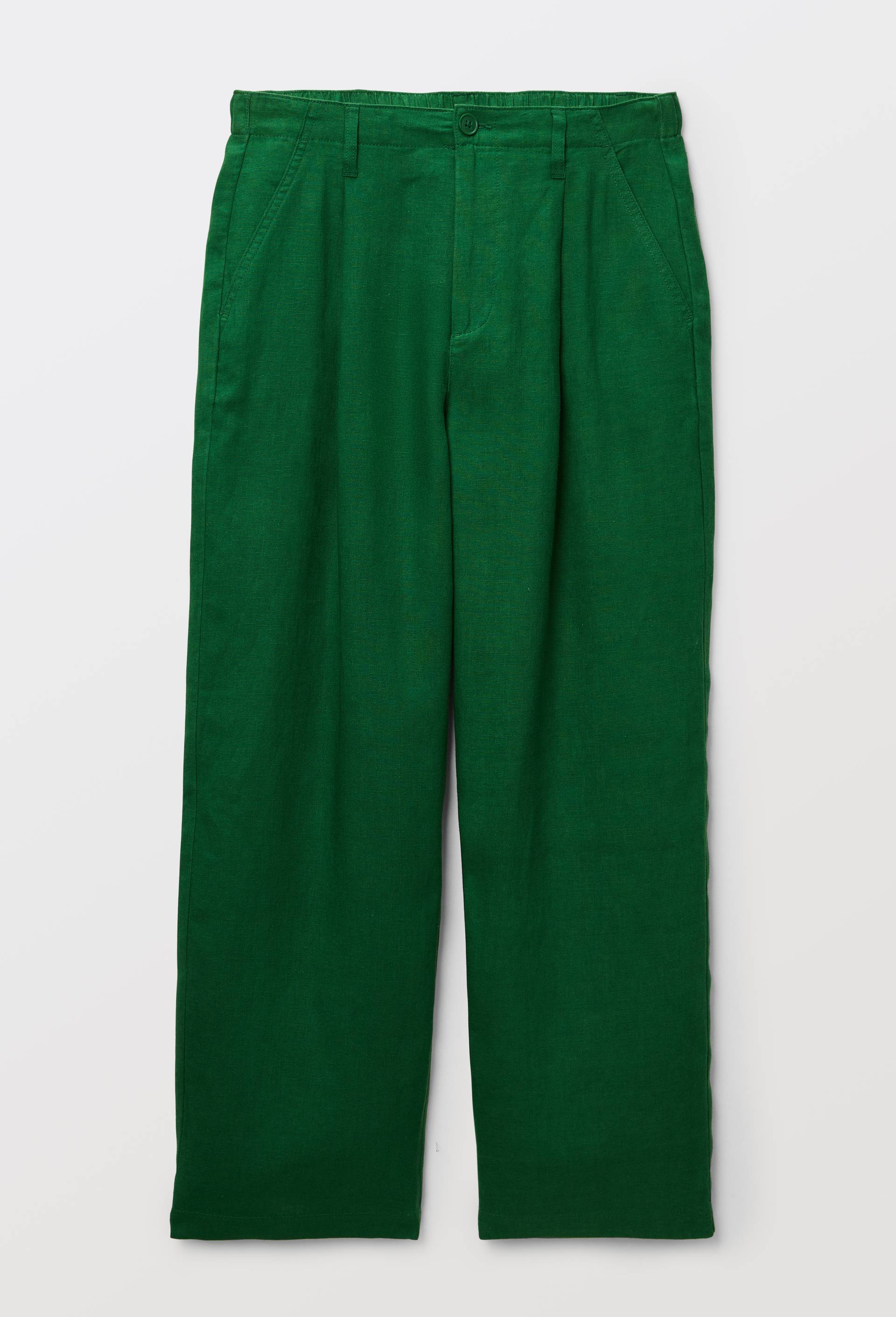 Pantalon semi-&eacute;lastiqu&eacute; &agrave; pinces en lin, Vert fonc&eacute;, large image number 2.0