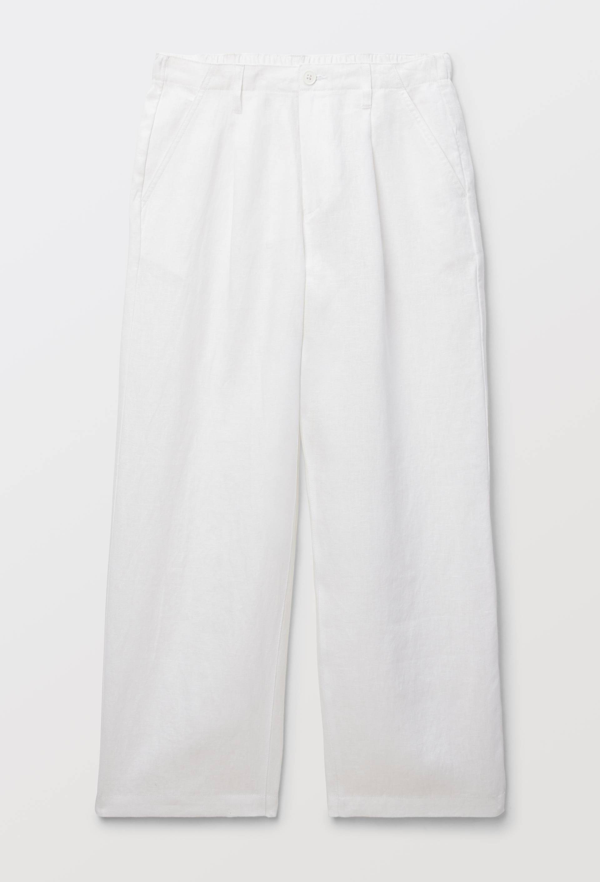 Pantalon semi-&eacute;lastiqu&eacute; &agrave; pinces en lin, Blanc, large image number 2.0