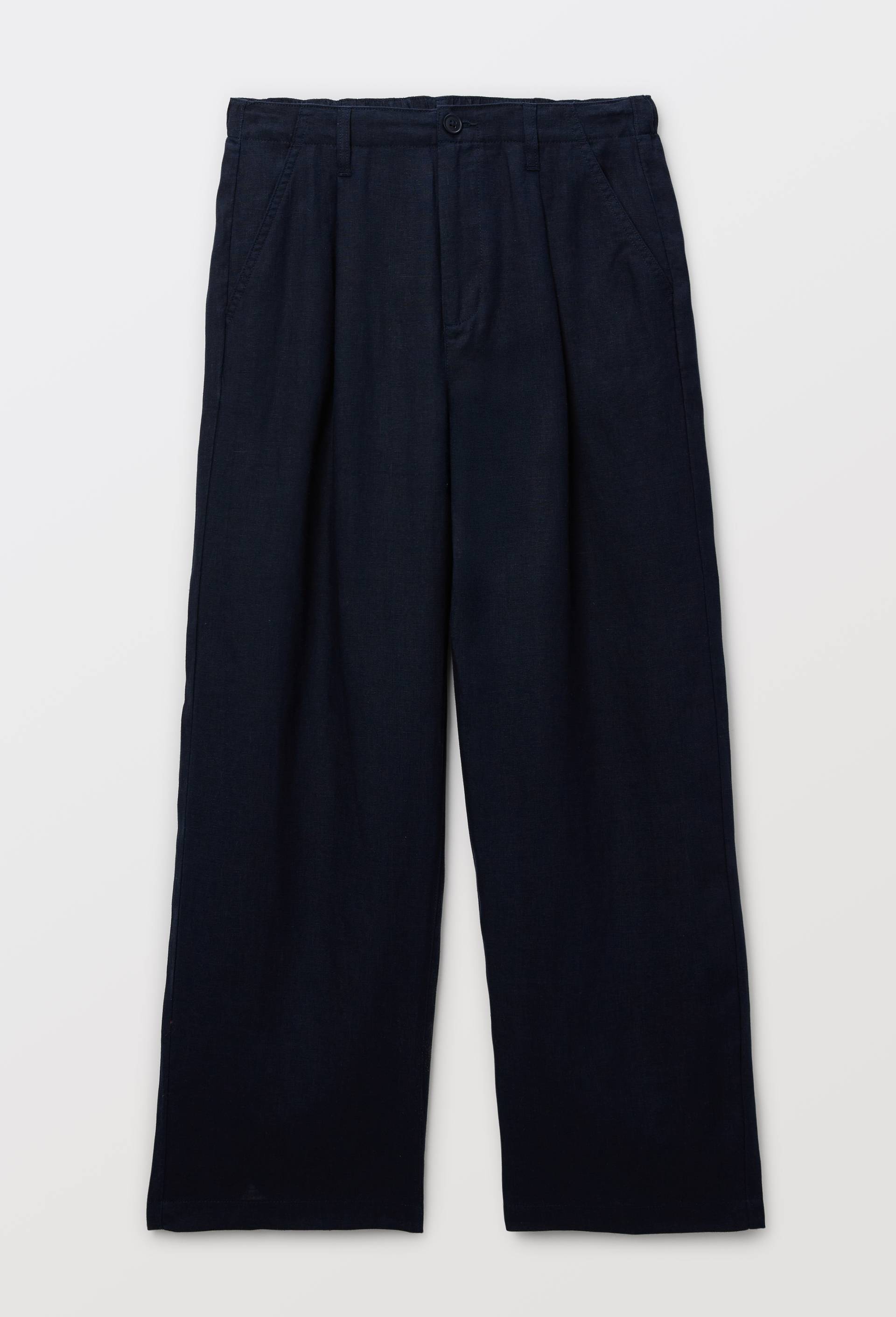 Pantalon semi-&eacute;lastiqu&eacute; &agrave; pinces en lin, Bleu fonc&eacute;, large image number 2