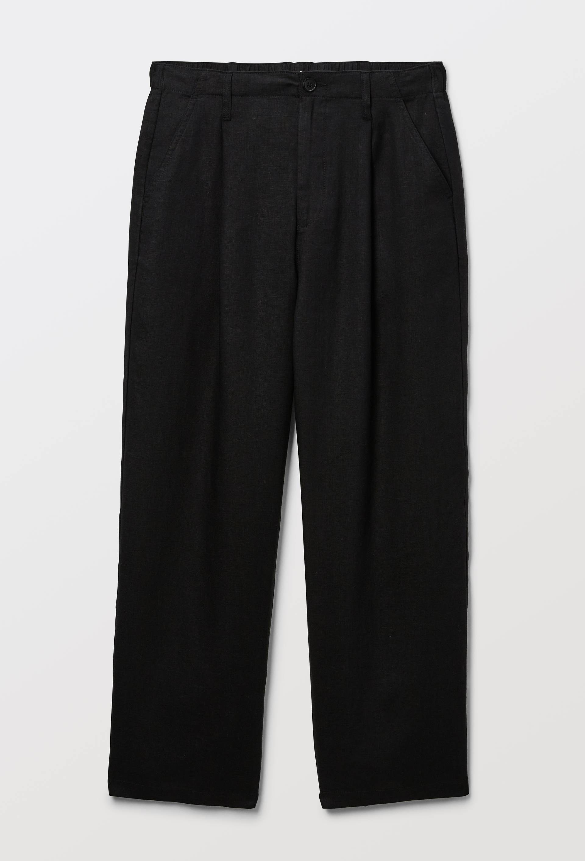 Pantalon semi-&eacute;lastiqu&eacute; &agrave; pinces en lin, Noir, large image number 2