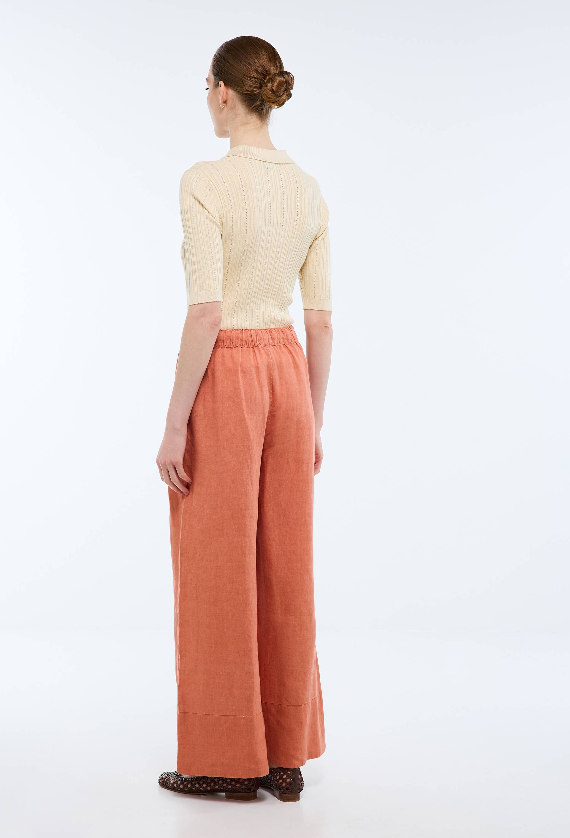Pantalon large &agrave; taille &eacute;lastiqu&eacute;e en lin, Rose, large image number 1