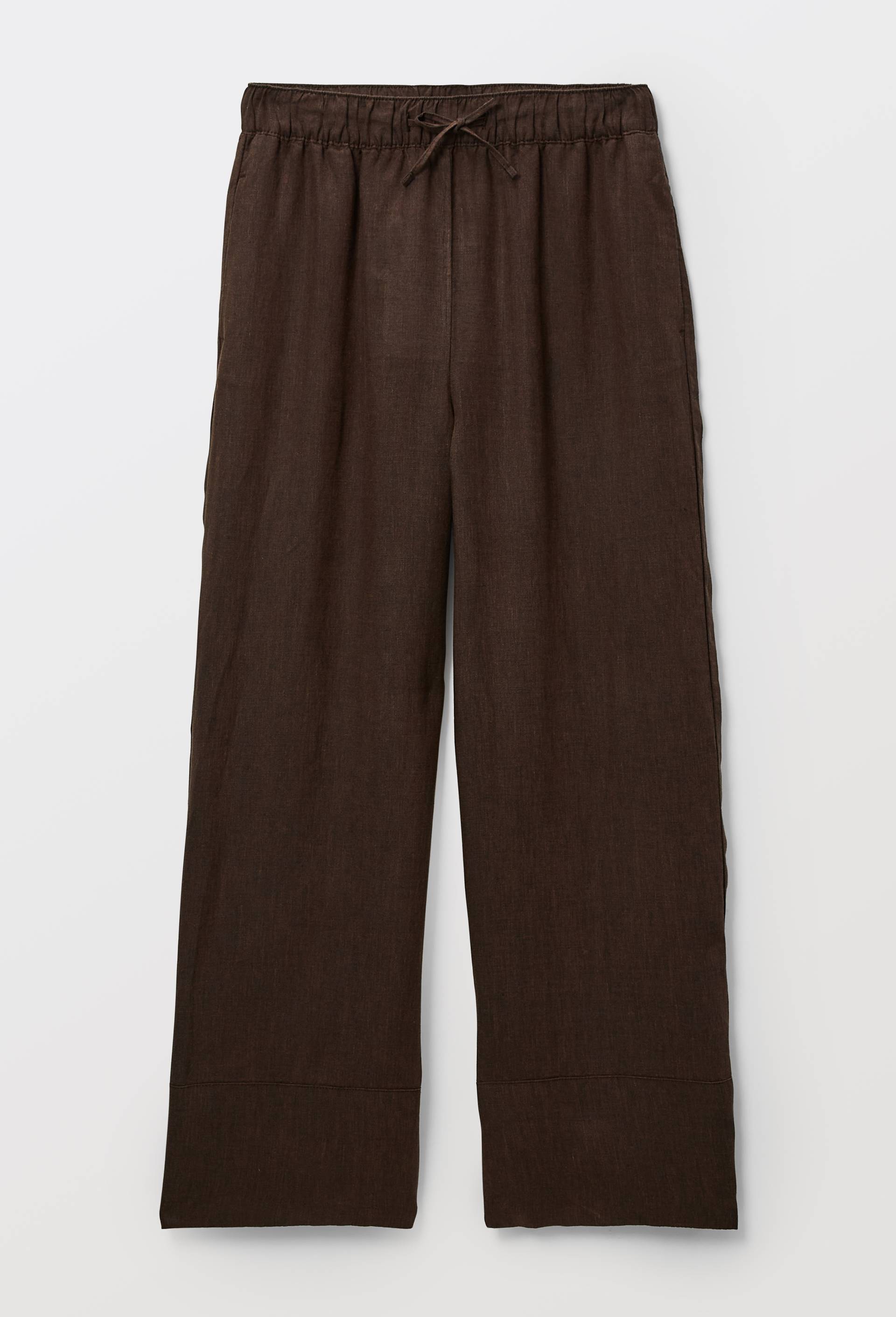 Pantalon large &agrave; taille &eacute;lastiqu&eacute;e en lin, Brun fonc&eacute;, large image number 2