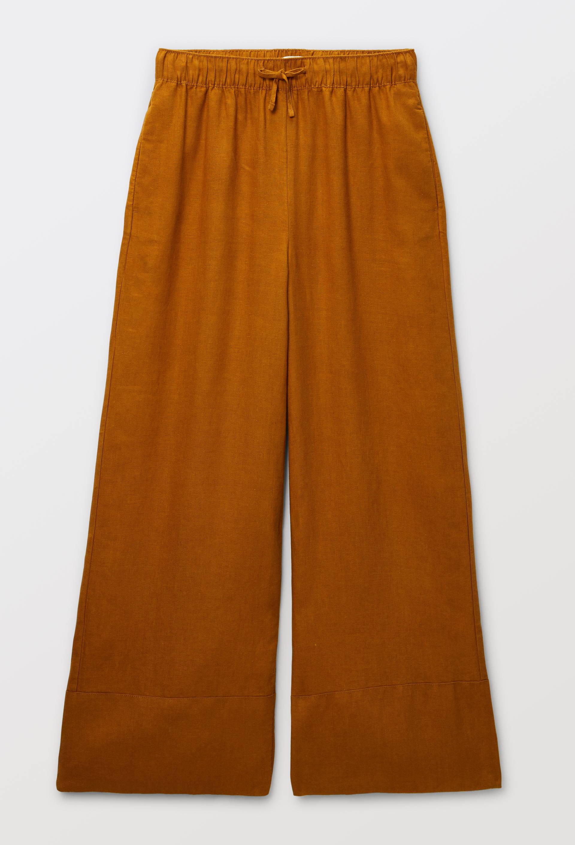Pantalon large &agrave; taille &eacute;lastiqu&eacute;e en lin, Brun clair, large image number 2