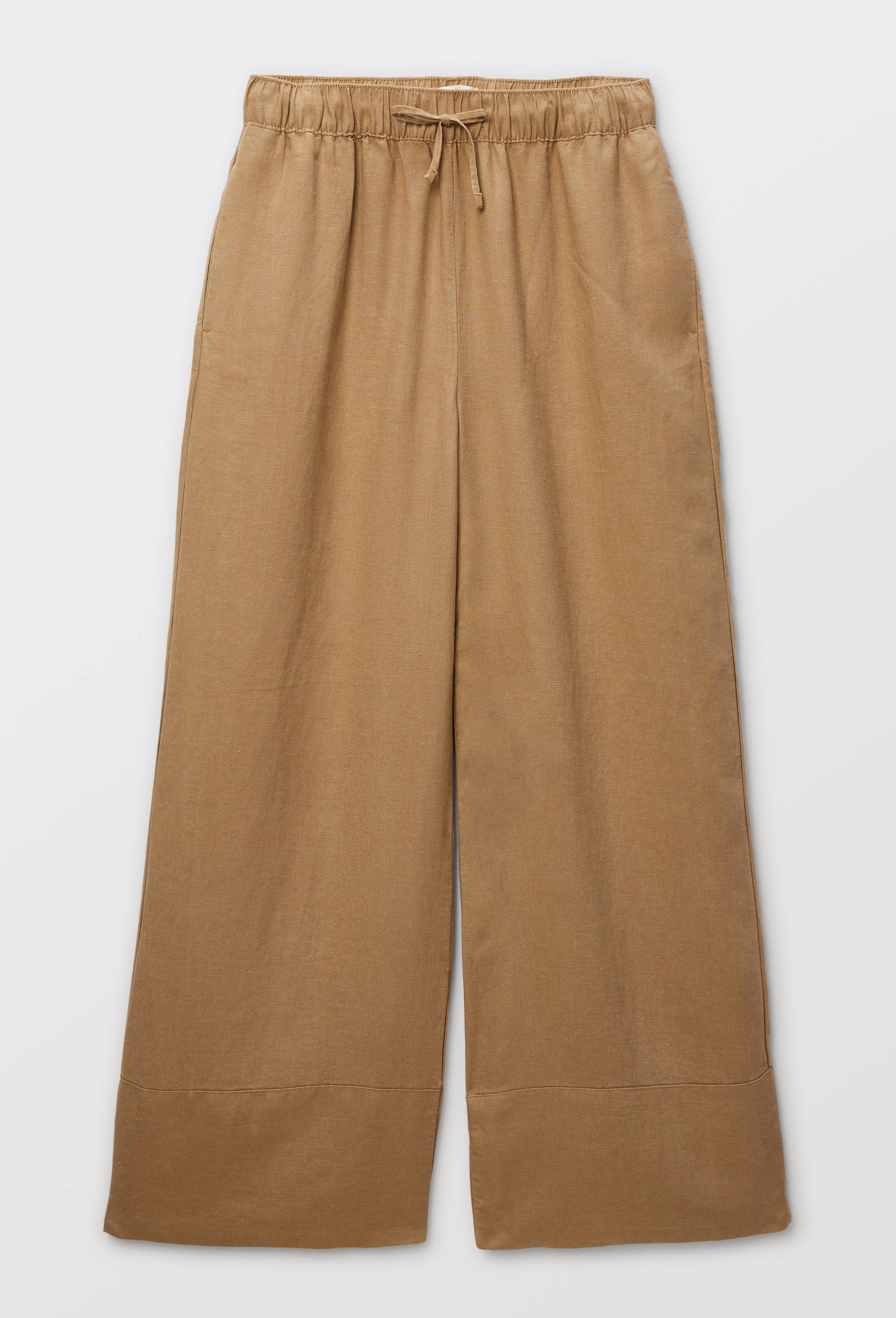 Pantalon large &agrave; taille &eacute;lastiqu&eacute;e en lin, Beige, large image number 2