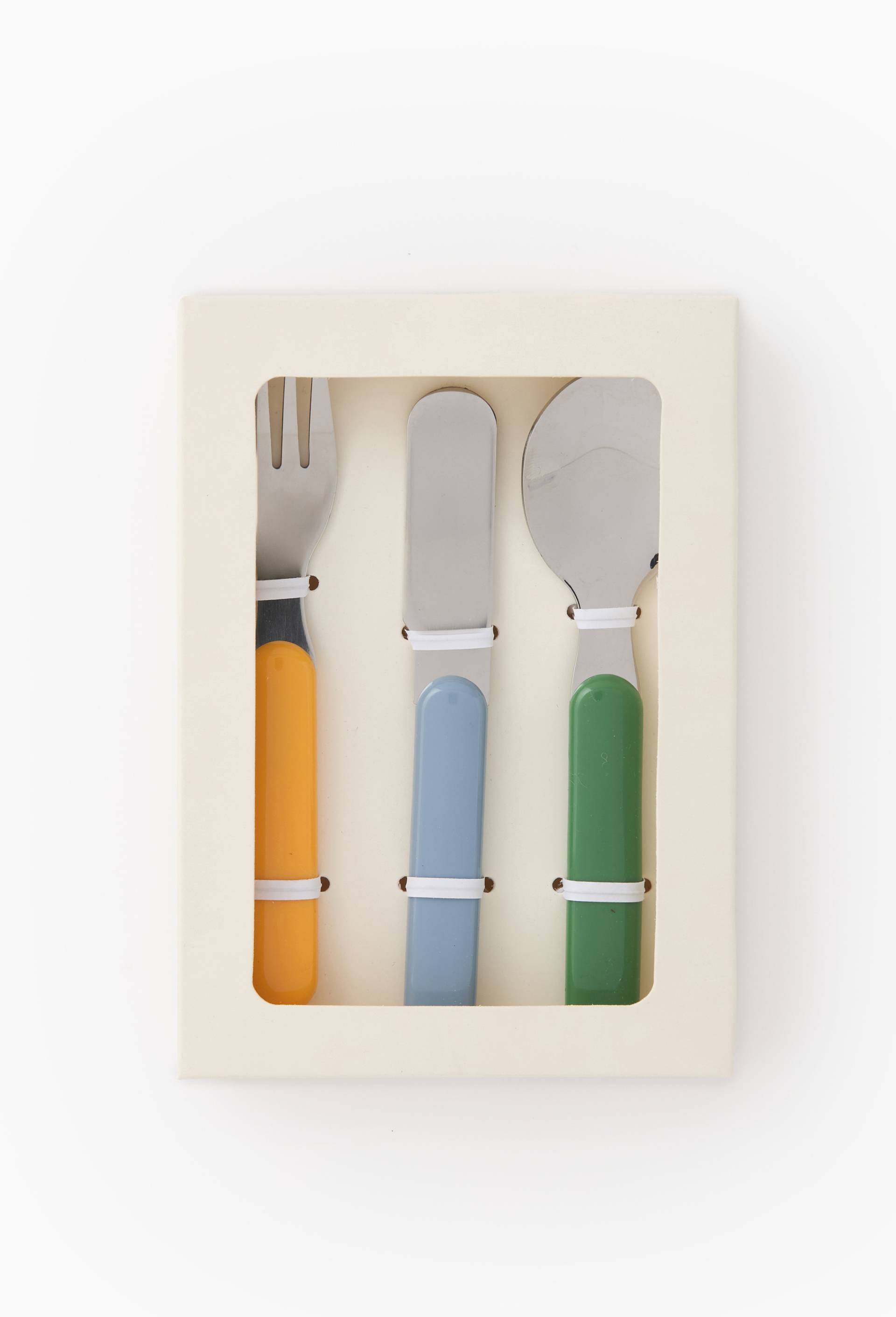 Set de 3 couverts en plastique, 13,7*0,15cm, en pastique et inox, Multicolore, large image number 1.0