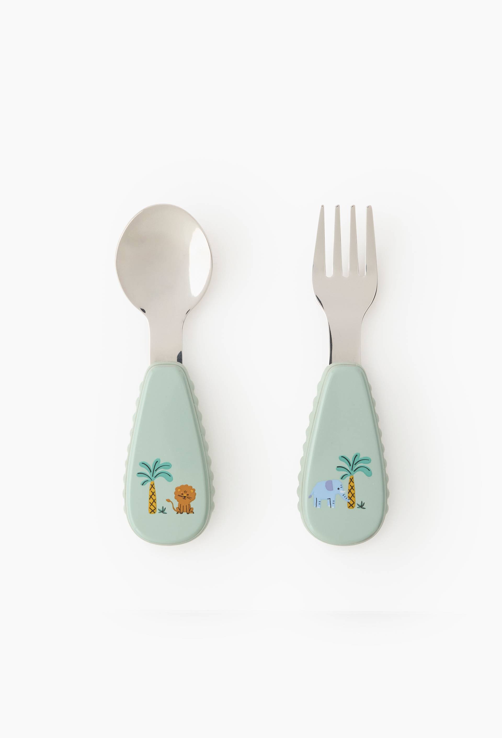 Set de 2 couverts pour b&eacute;b&eacute;, 13,5*2,5*2 cm, en inox et plastique, Multicolore, large image number 0
