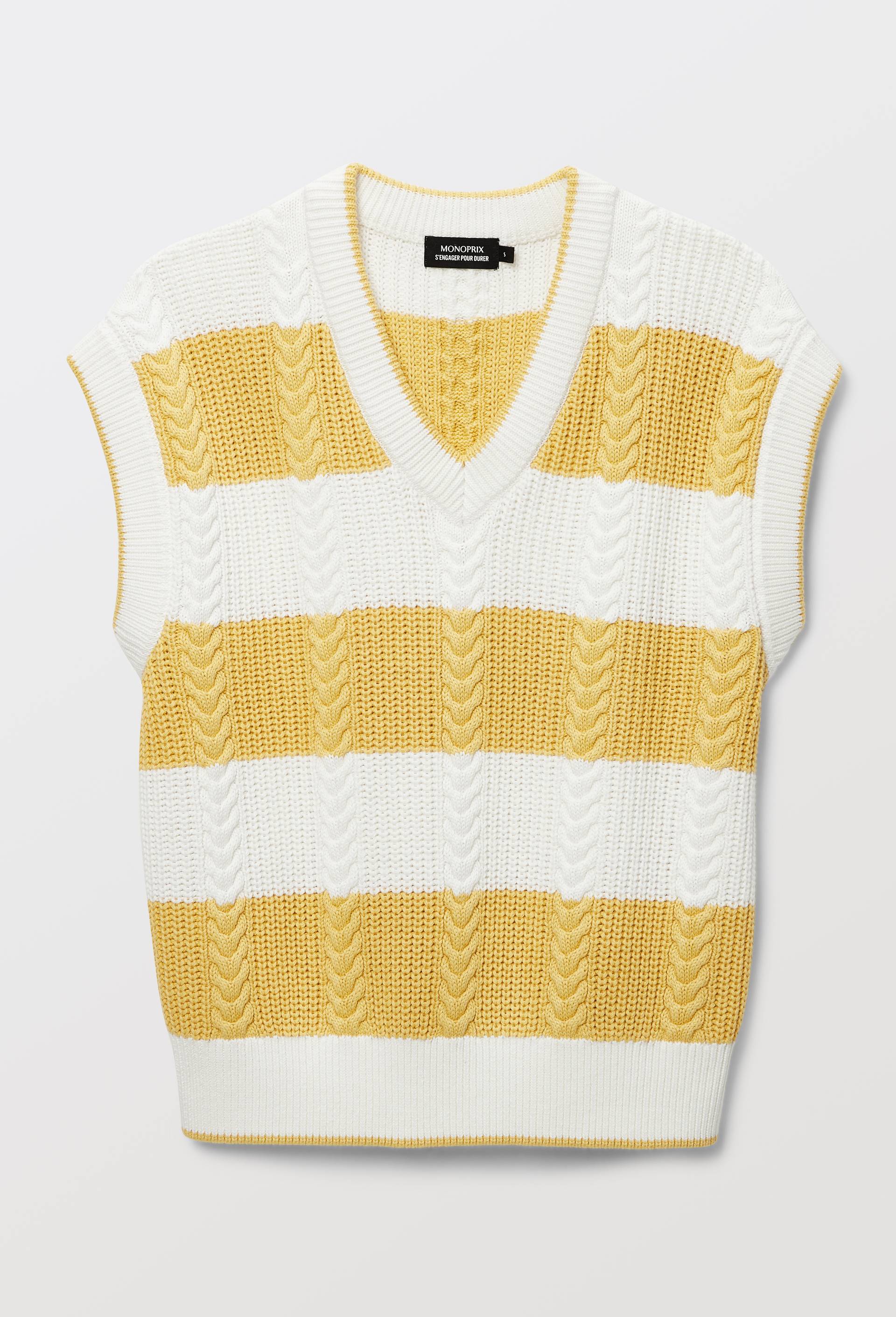 Pull sans manche torsad&eacute; en coton BIO GOTS, Jaune, large image number 3
