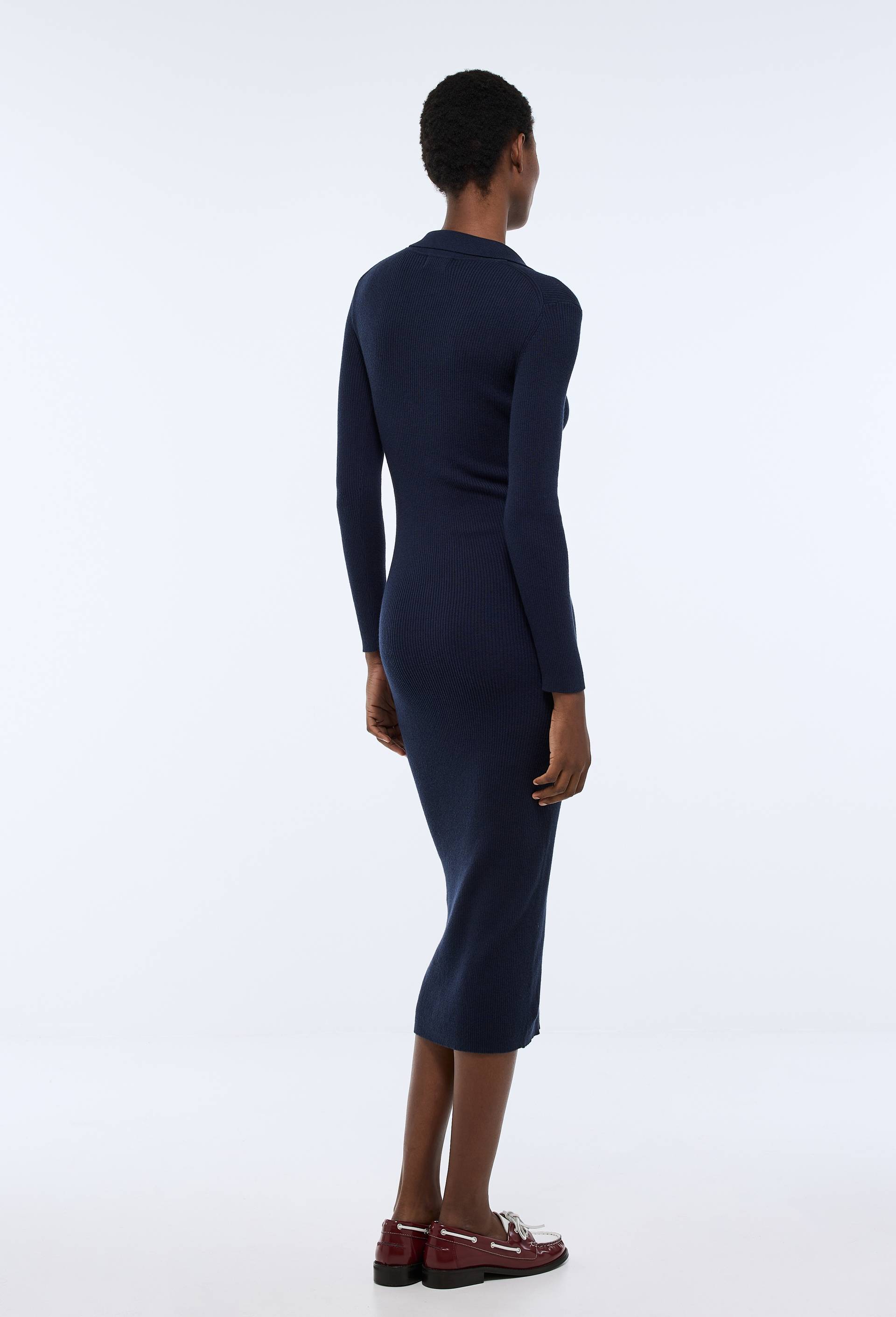 Robe polo unie contenant du coton et cachemire, Bleu fonc&eacute;, large image number 1