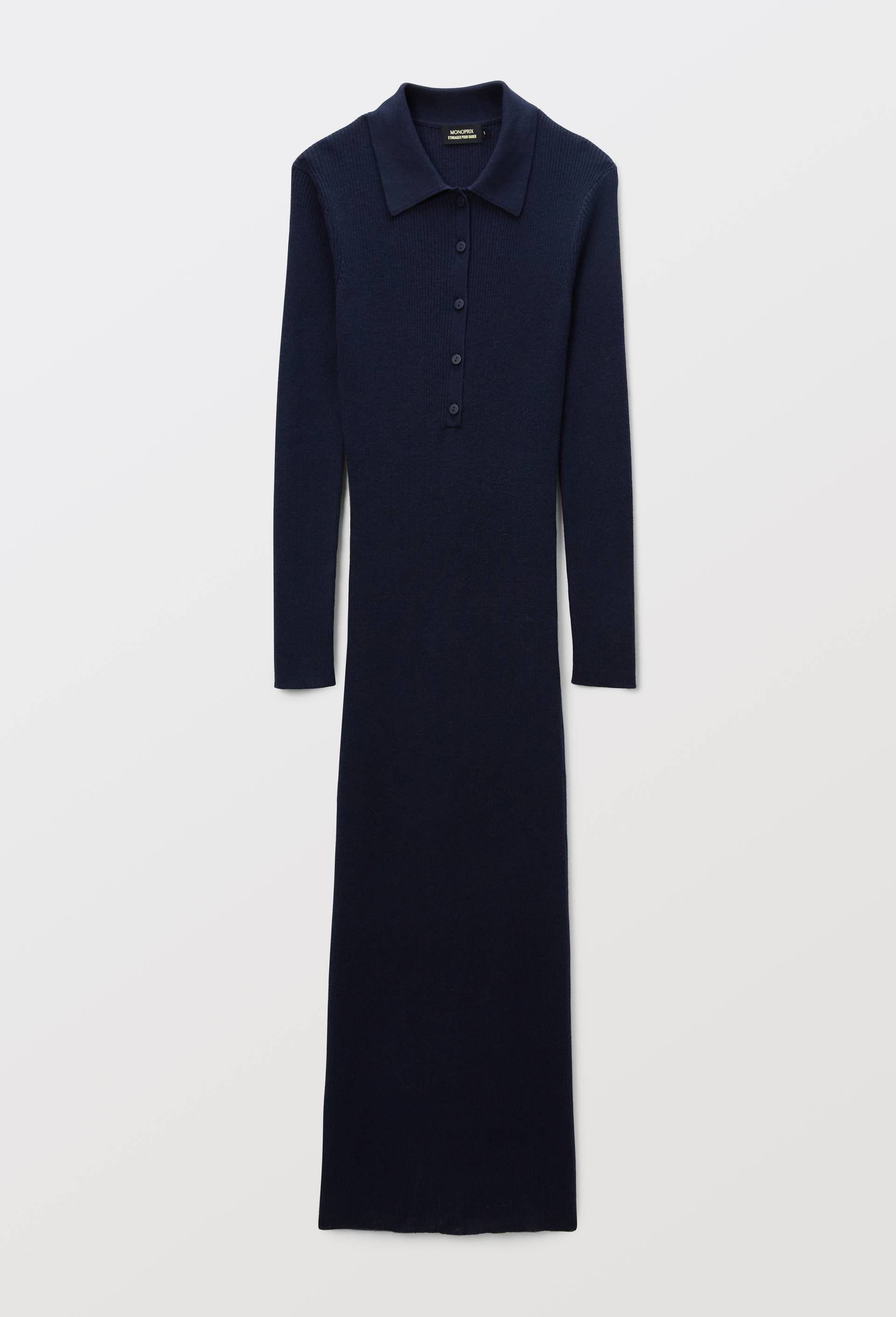 Robe polo unie contenant du coton et cachemire, Bleu fonc&eacute;, large image number 2