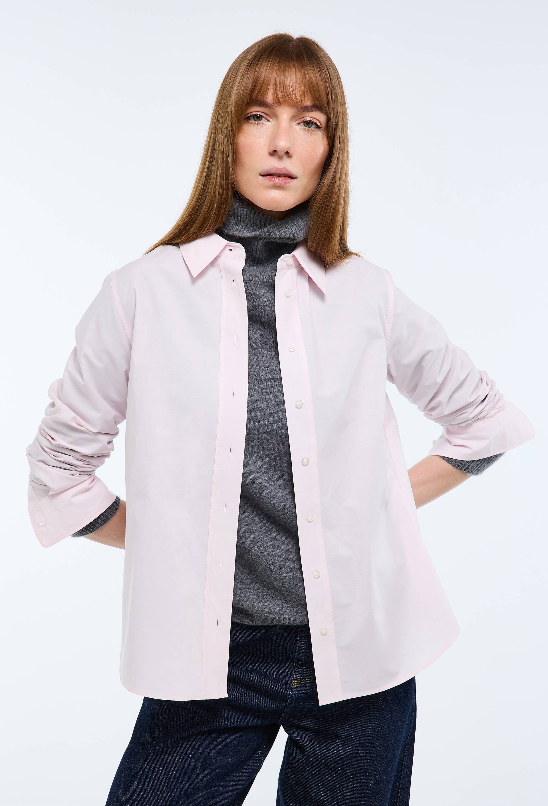Chemise manches longues unie en coton BIO GOTS, Rose clair, large image number 0.0
