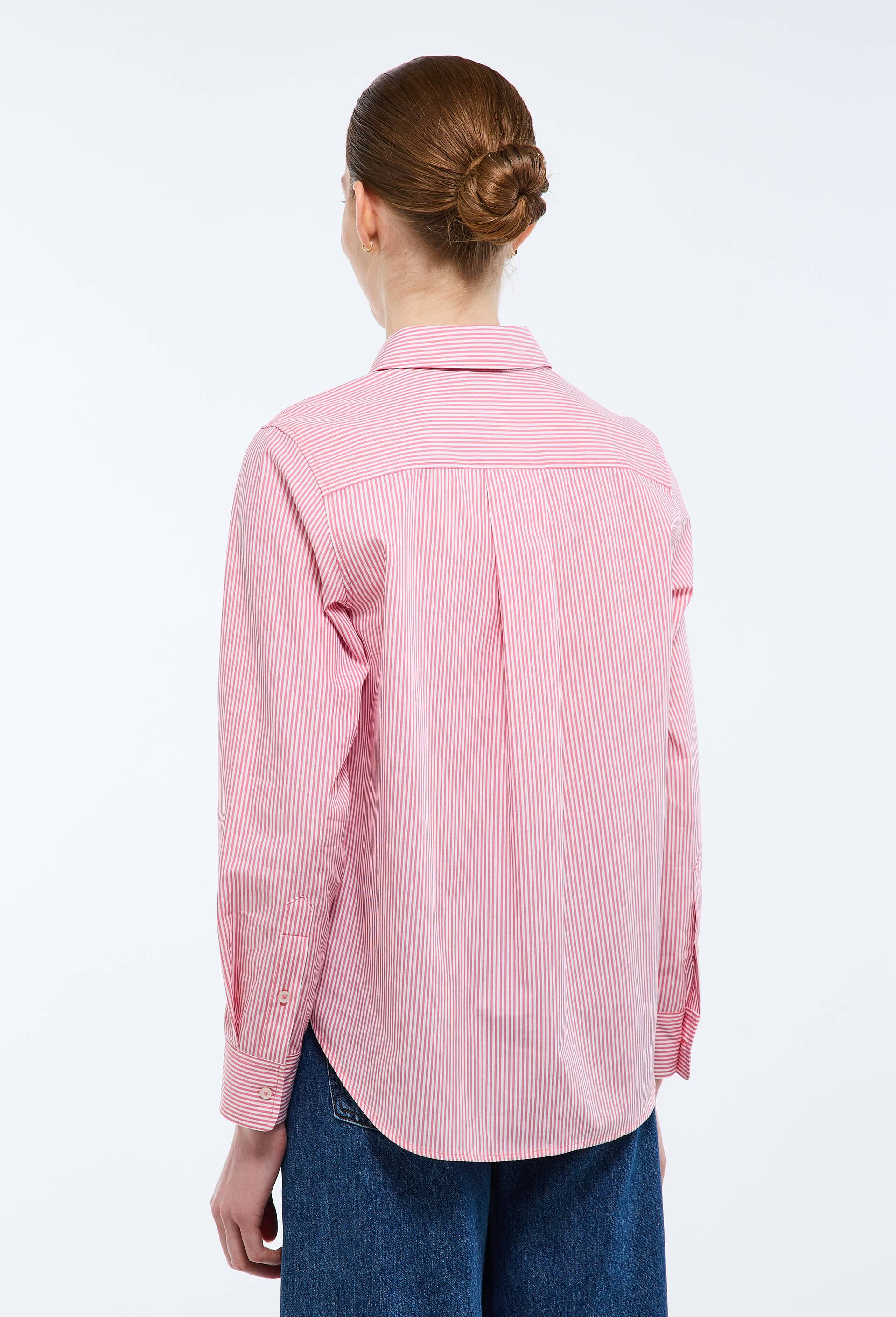Chemise manches longues ray&eacute;e en coton BIO GOTS, Rose, large image number 1