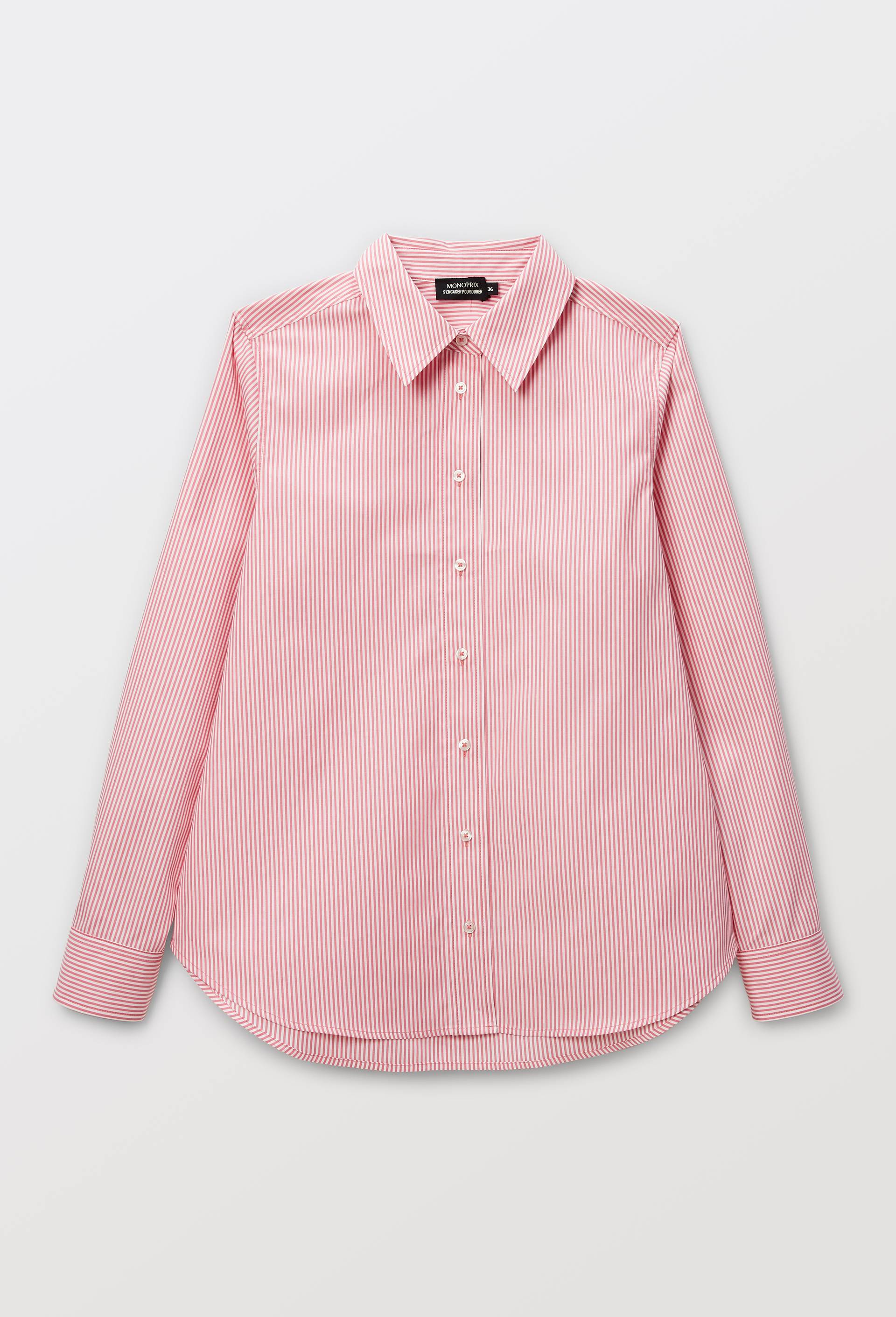 Chemise manches longues ray&eacute;e en coton BIO GOTS, Rose, large image number 2