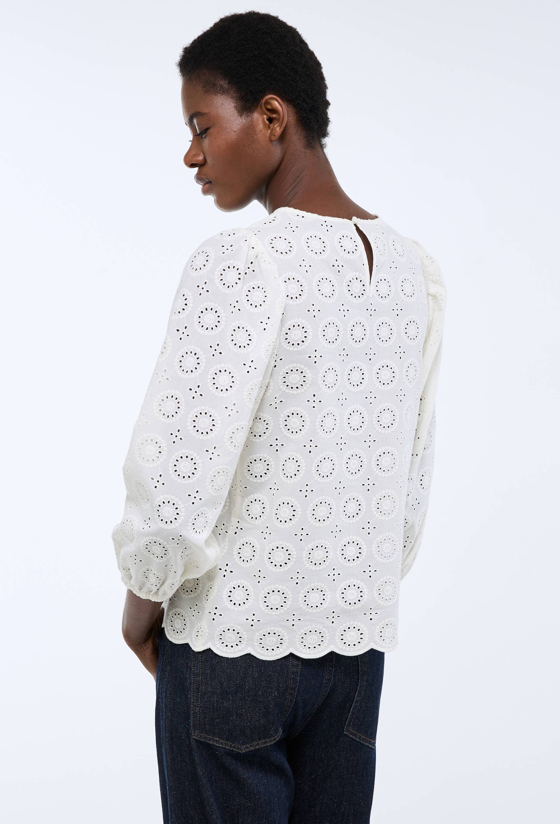 Top brod&eacute; manches bouffantes en coton BIO GOTS, Ecru, large image number 1.0