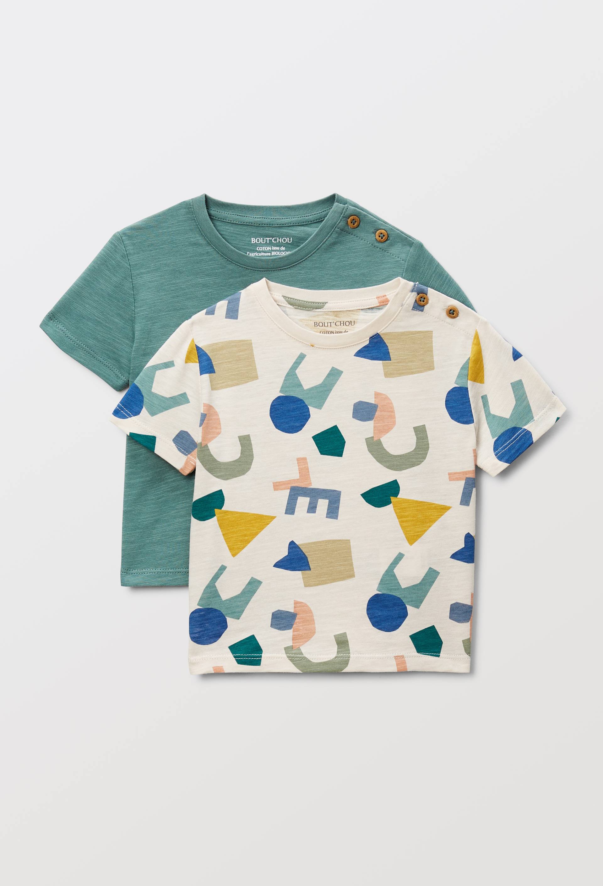 Lot de 2 t-shirts manches courtes 1 uni et 1 imprim&eacute; en coton BIO GOTS, Vert, large image number 2.0