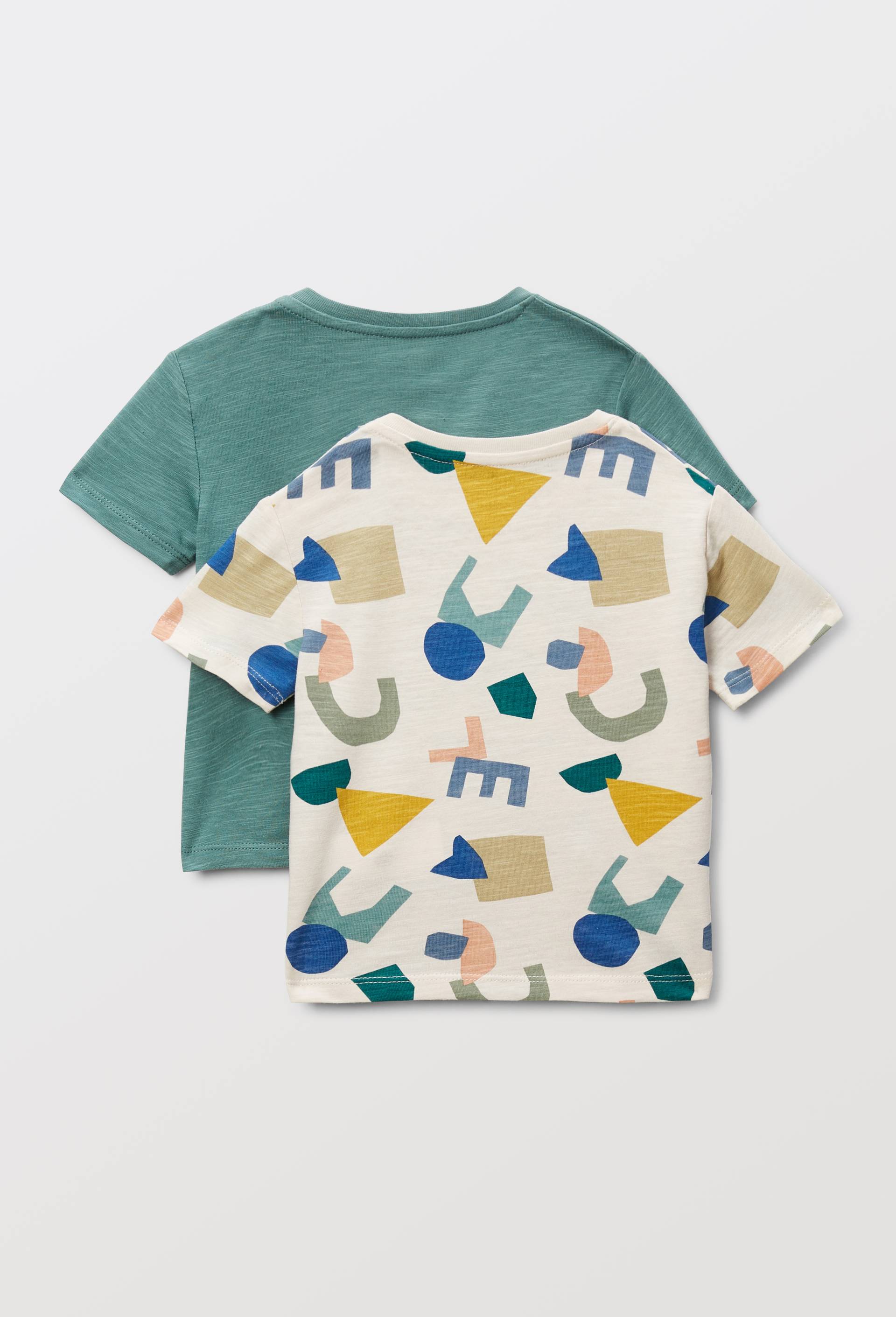 Lot de 2 t-shirts manches courtes 1 uni et 1 imprim&eacute; en coton BIO GOTS, Vert, large image number 3