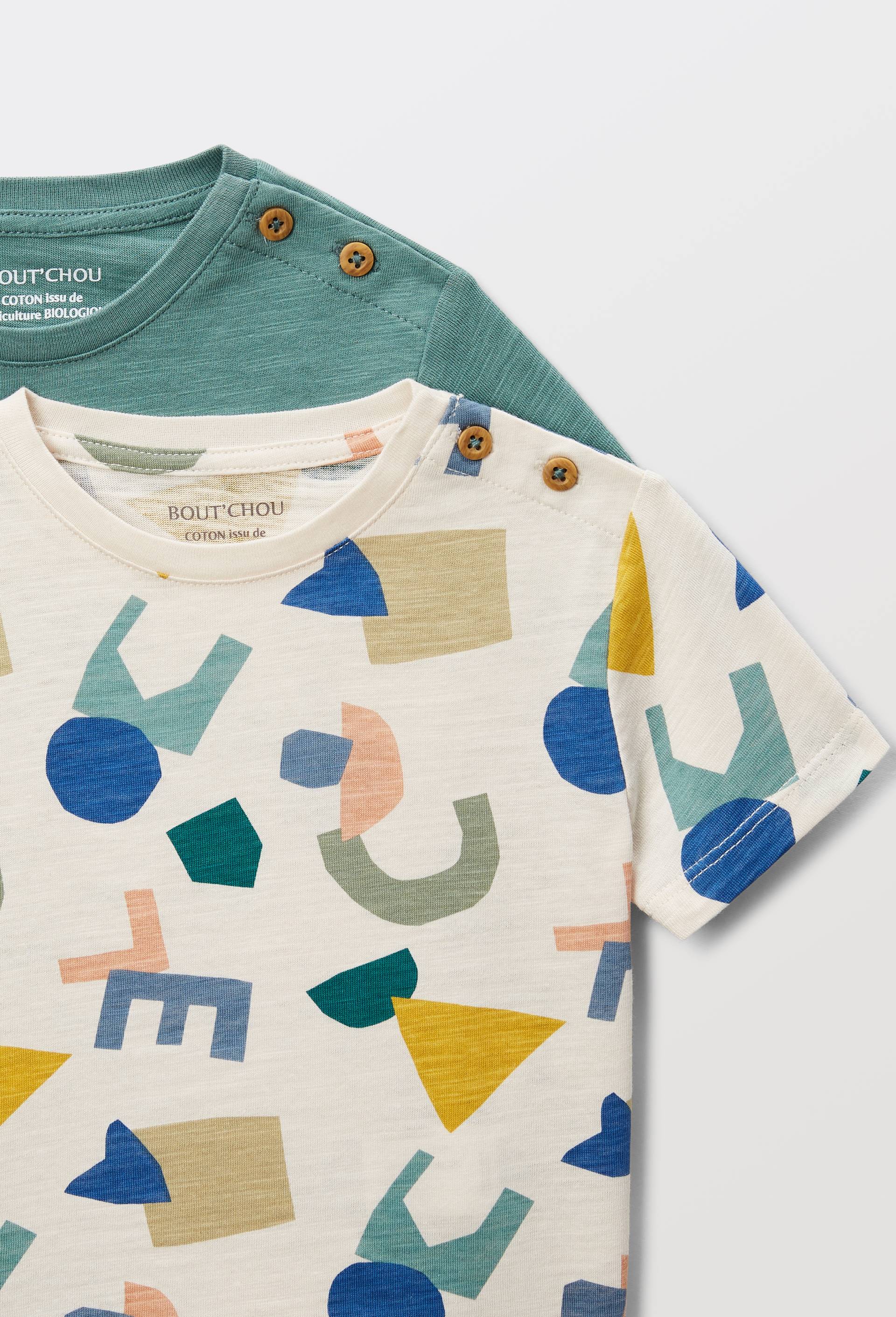 Lot de 2 t-shirts manches courtes 1 uni et 1 imprim&eacute; en coton BIO GOTS, Vert, large image number 4