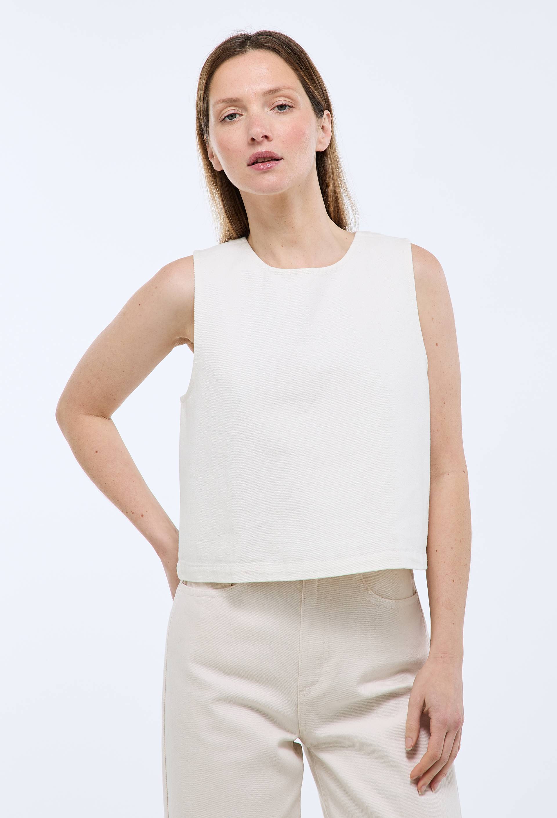 Top sans manches uni en coton BIO GOTS, Ecru, large image number 0.0