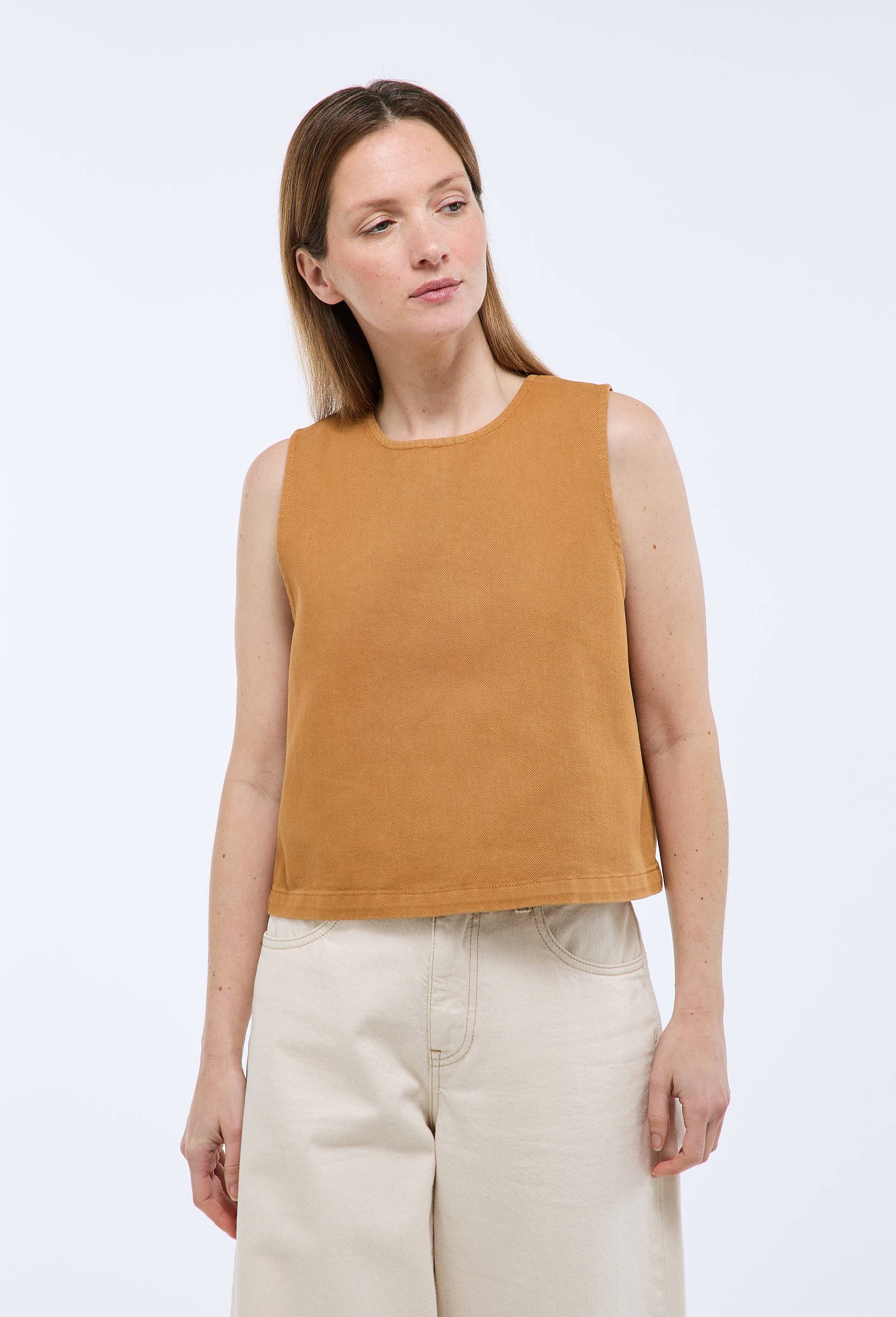 Top sans manches uni en coton BIO GOTS, Brun clair, large image number 1