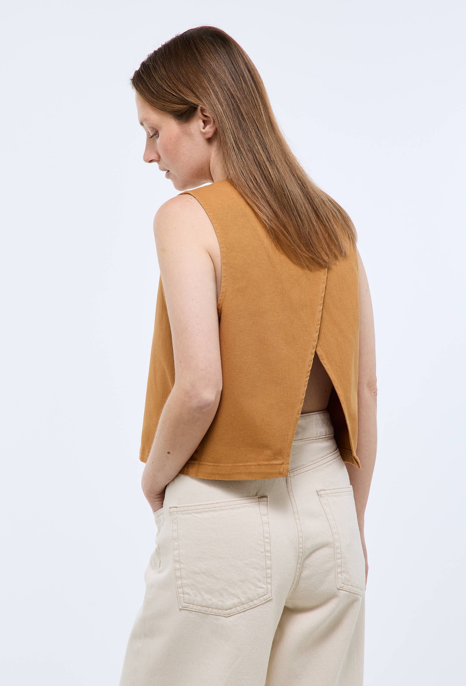Top sans manches uni en coton BIO GOTS, Brun clair, large image number 2