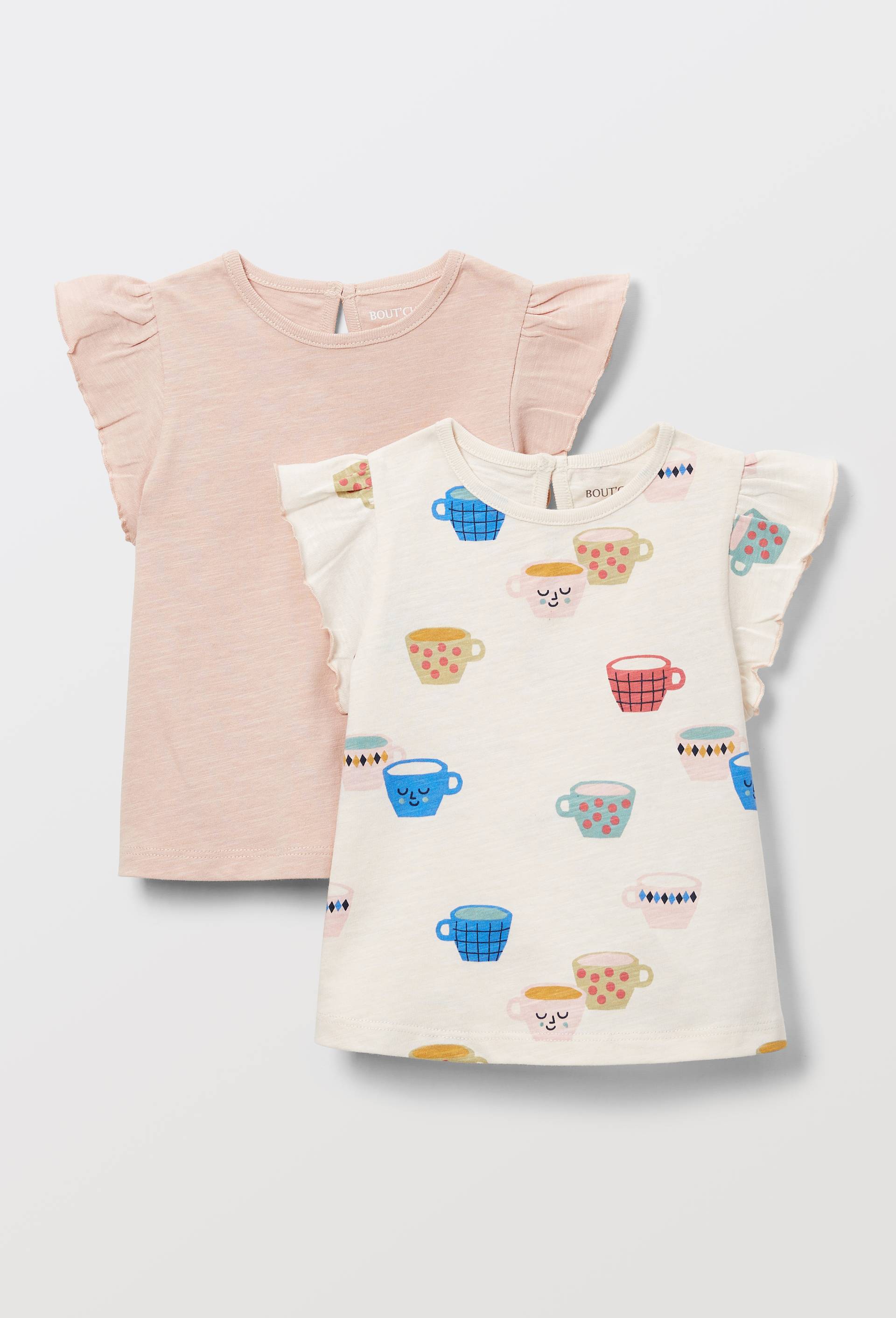 Lot de 2 t-shirts manches courtes 1 uni et 1 imprim&eacute; en coton BIO GOTS, Rose clair, large image number 1