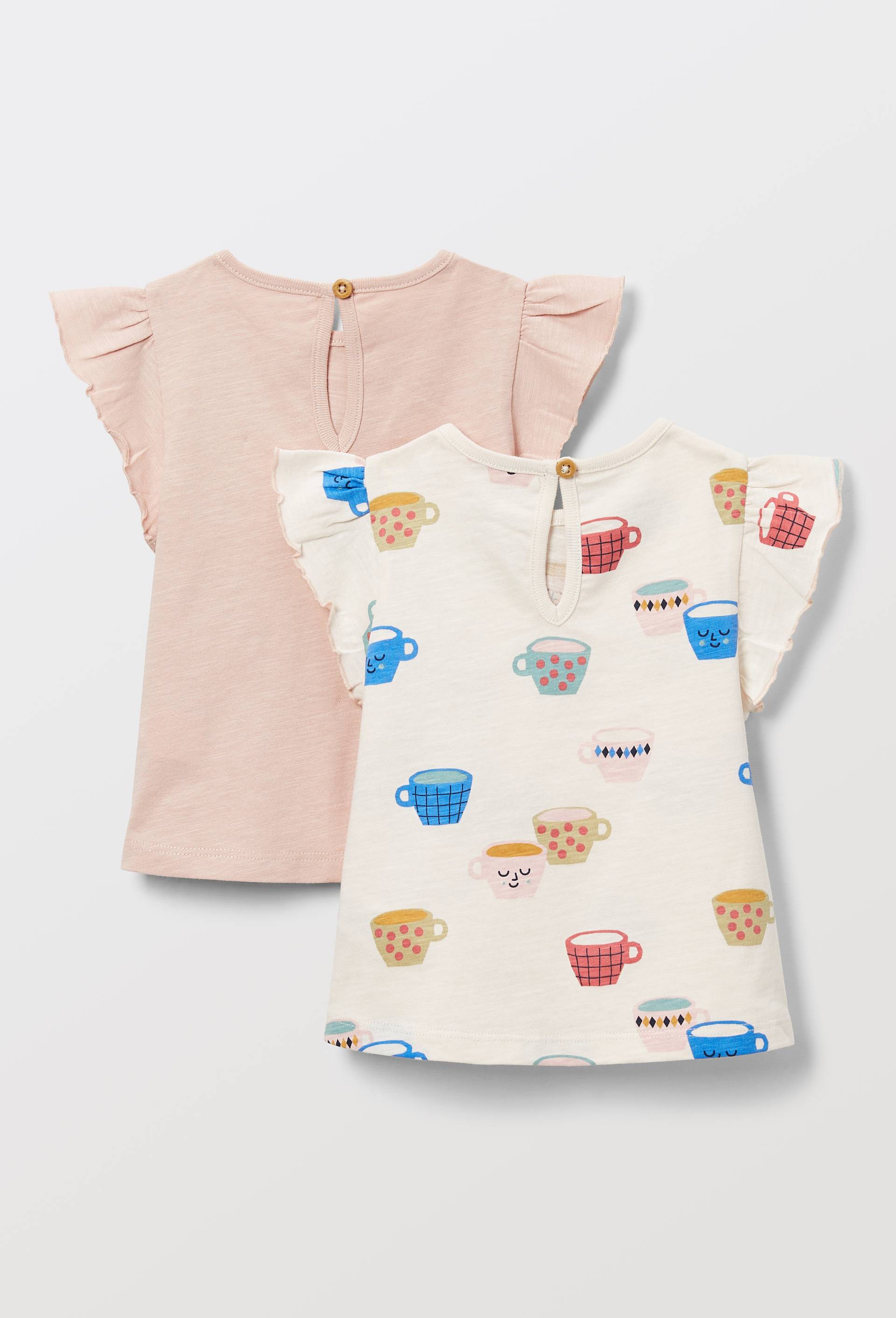Lot de 2 t-shirts manches courtes 1 uni et 1 imprim&eacute; en coton BIO GOTS, Rose clair, large image number 2.0