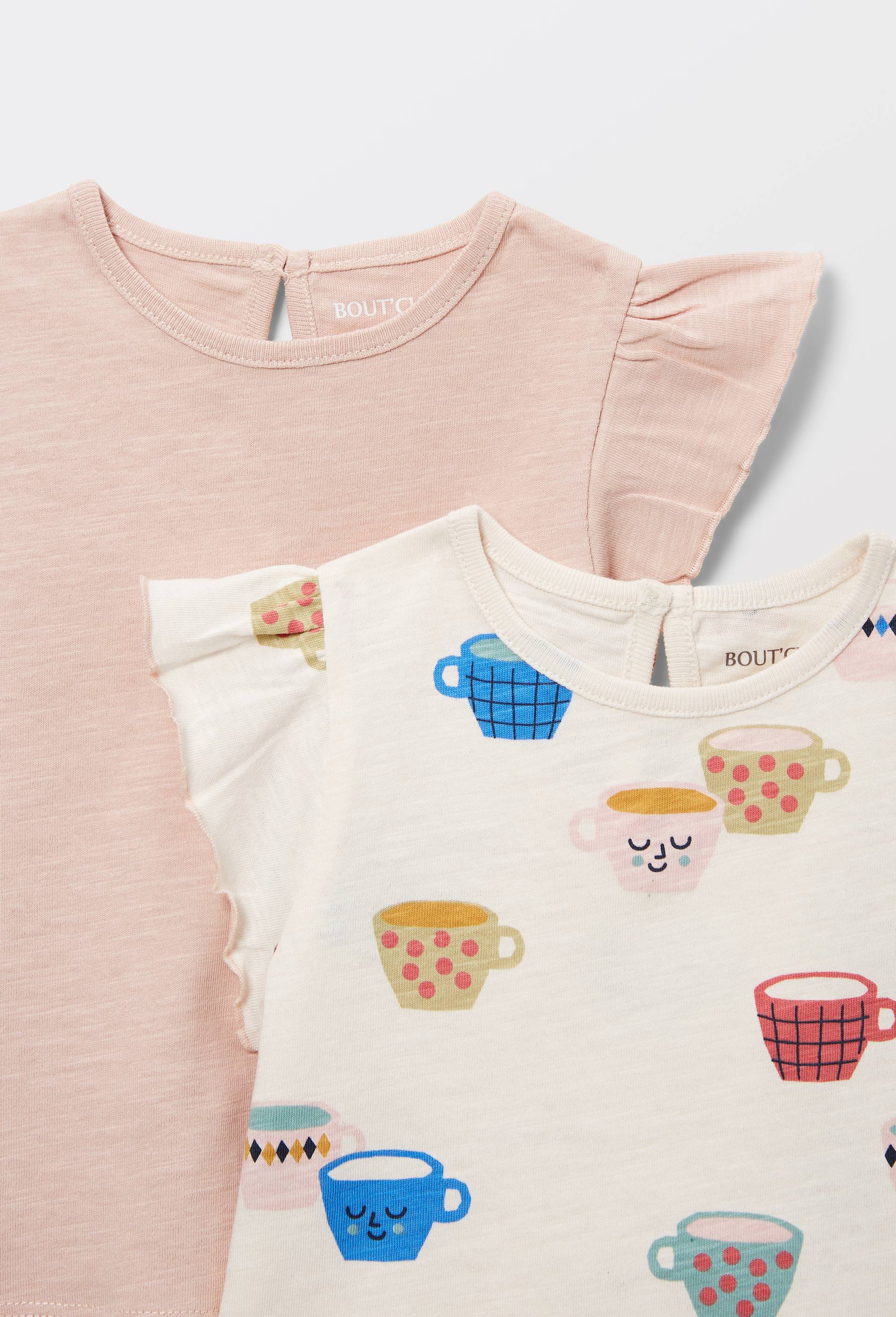 Lot de 2 t-shirts manches courtes 1 uni et 1 imprim&eacute; en coton BIO GOTS, Rose clair, large image number 3.0