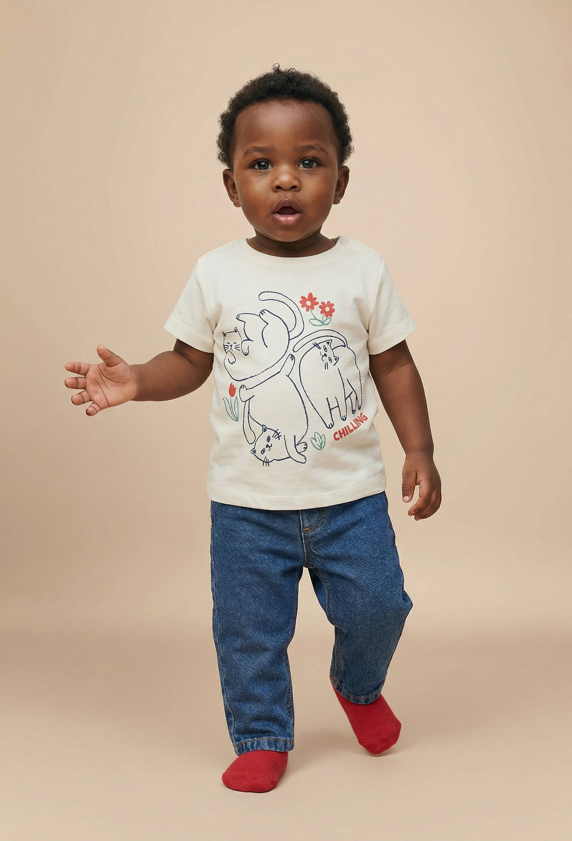 T-shirt manches courtes imprim&eacute; en coton BIO GOTS, Ecru, large image number 0.0