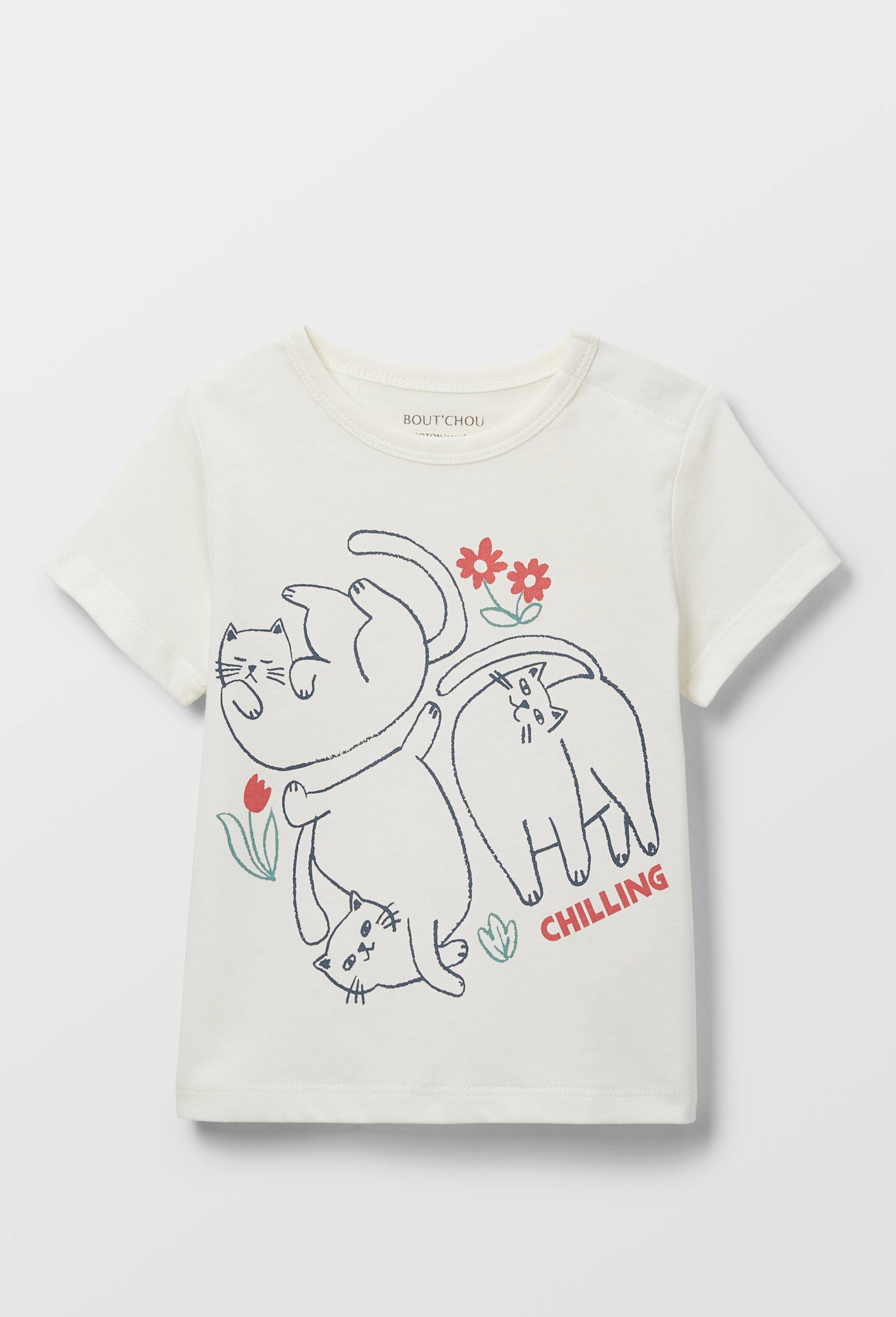 T-shirt manches courtes imprim&eacute; en coton BIO GOTS, Ecru, large image number 1